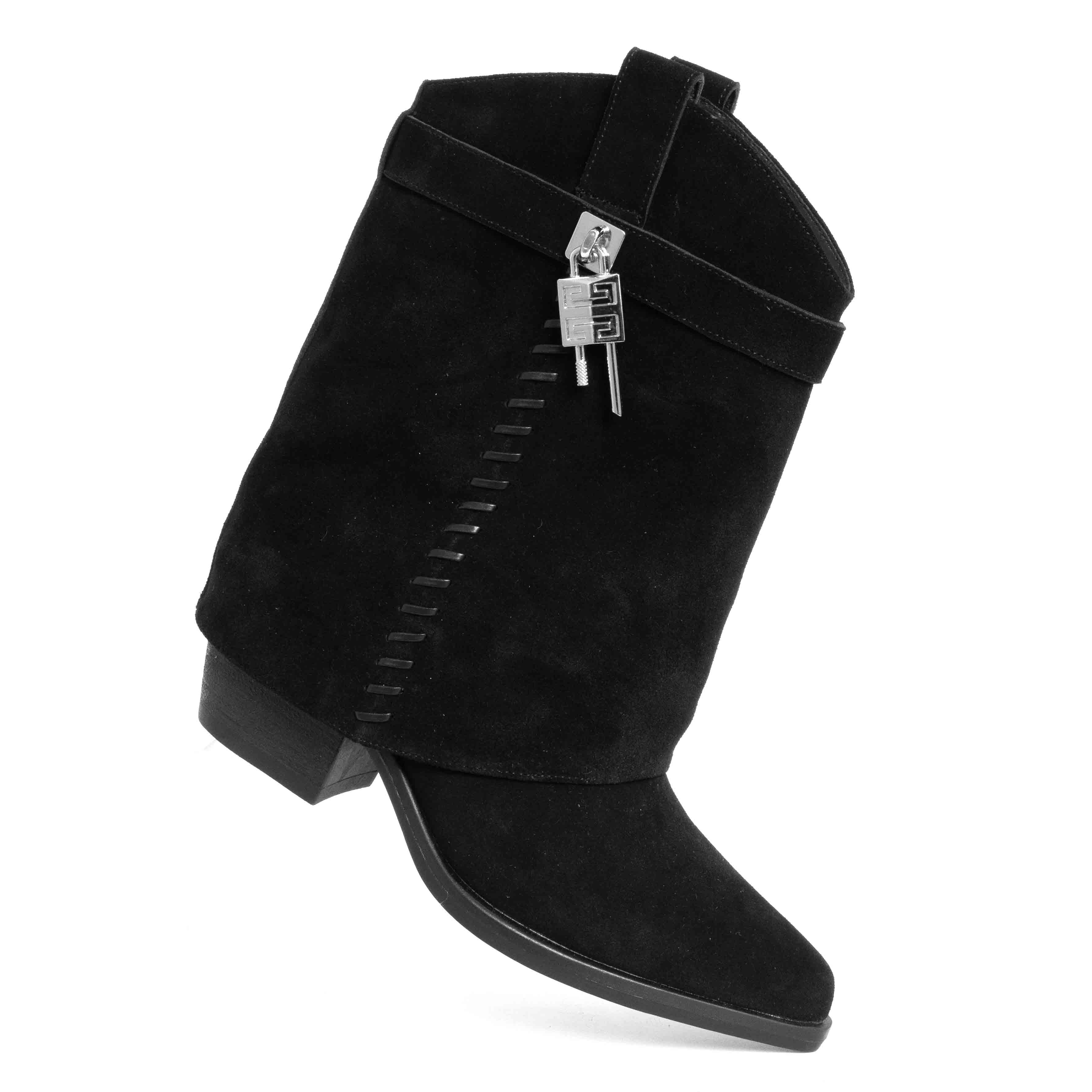 Stylish Women heeled boots with Black and red Genuine leather