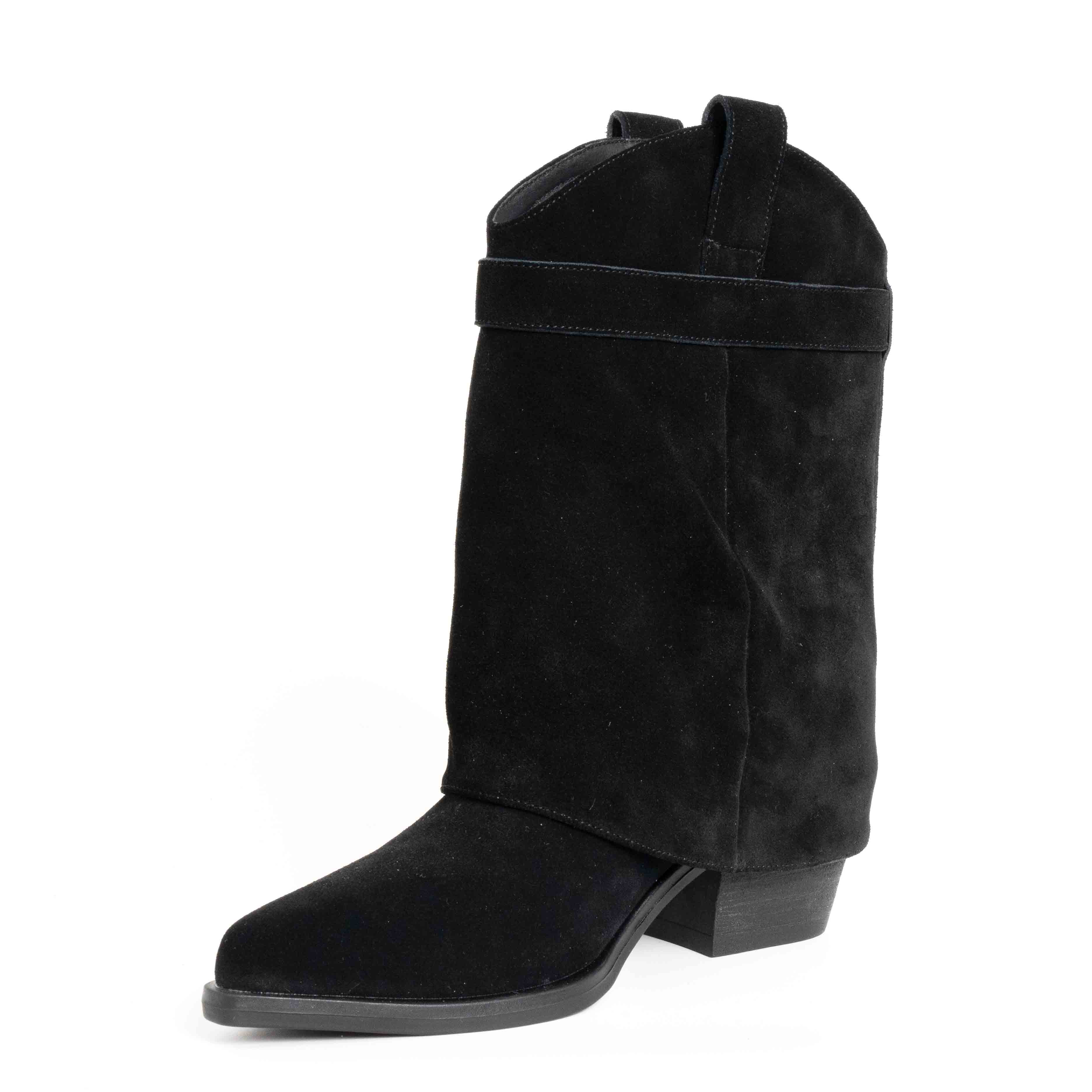 Stylish Women heeled boots with Black and red Genuine leather