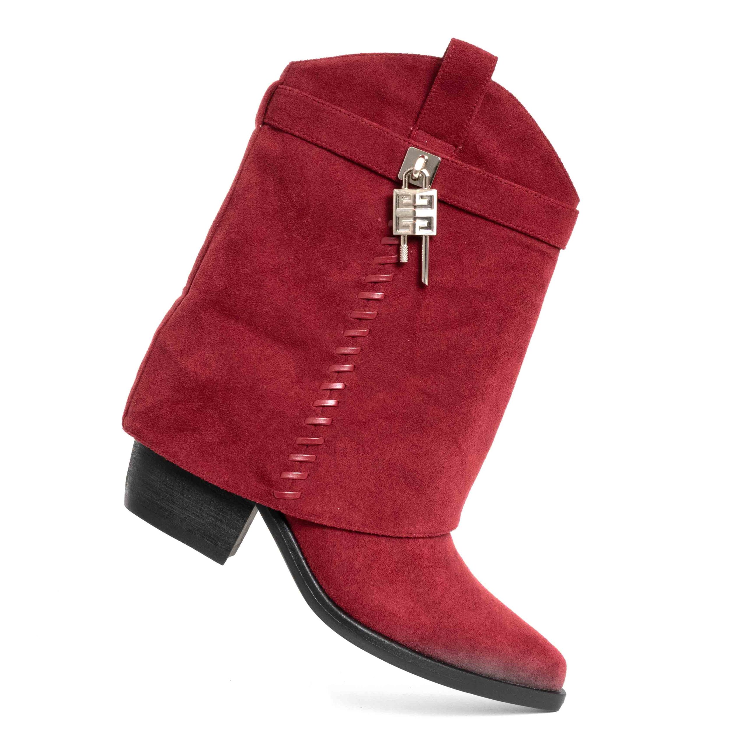 Stylish Women heeled boots with Black and red Genuine leather