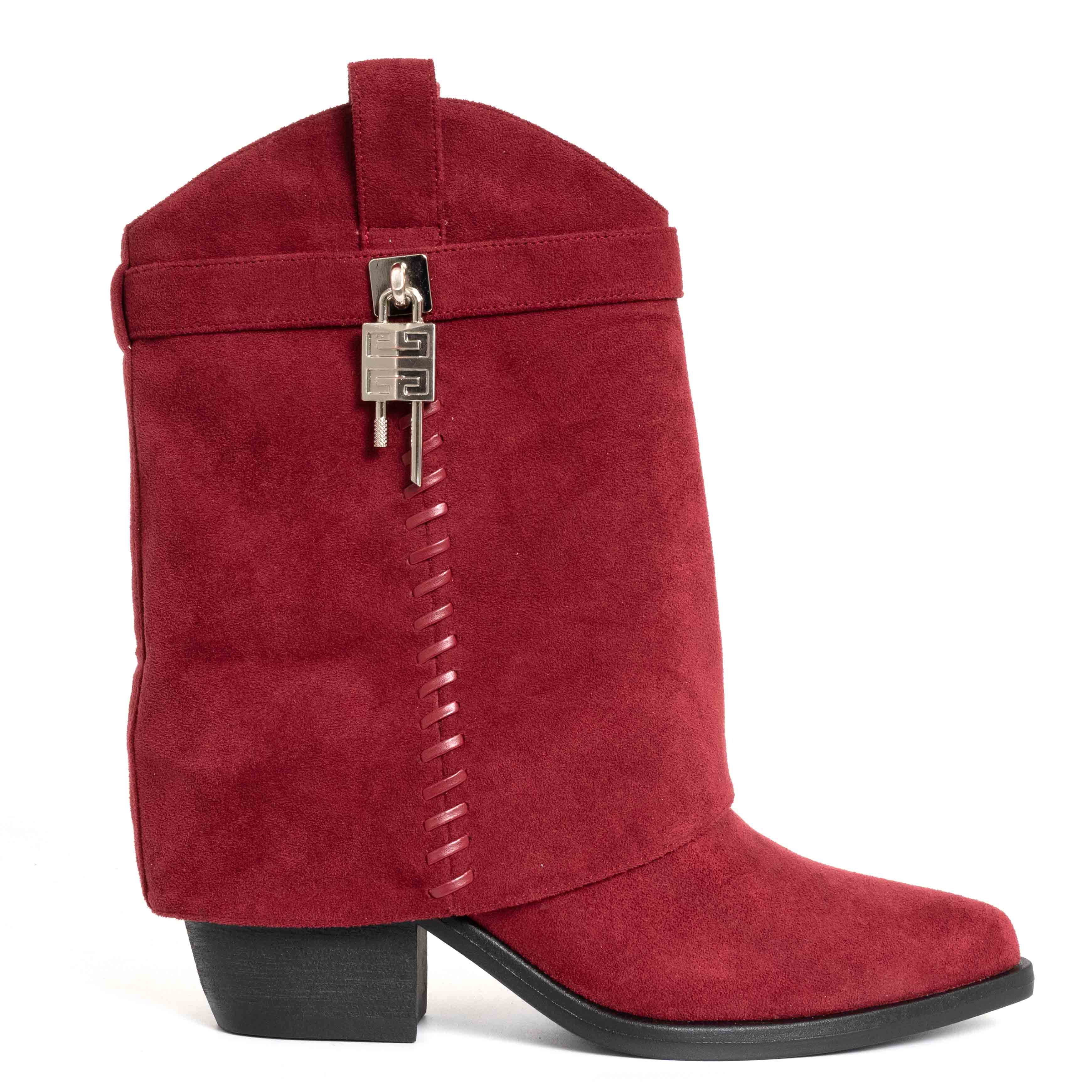 Stylish Women heeled boots with Black and red Genuine leather