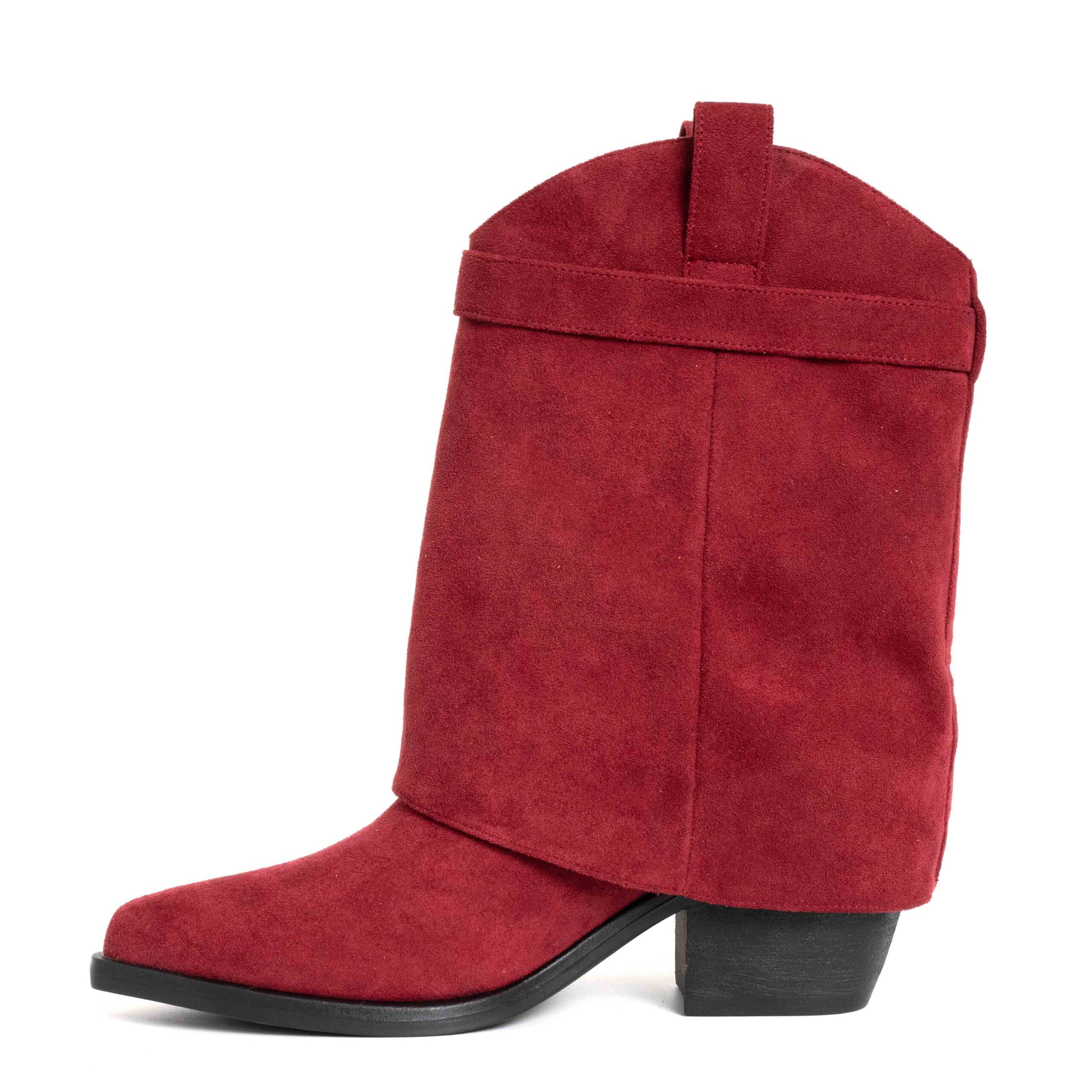 Stylish Women heeled boots with Black and red Genuine leather