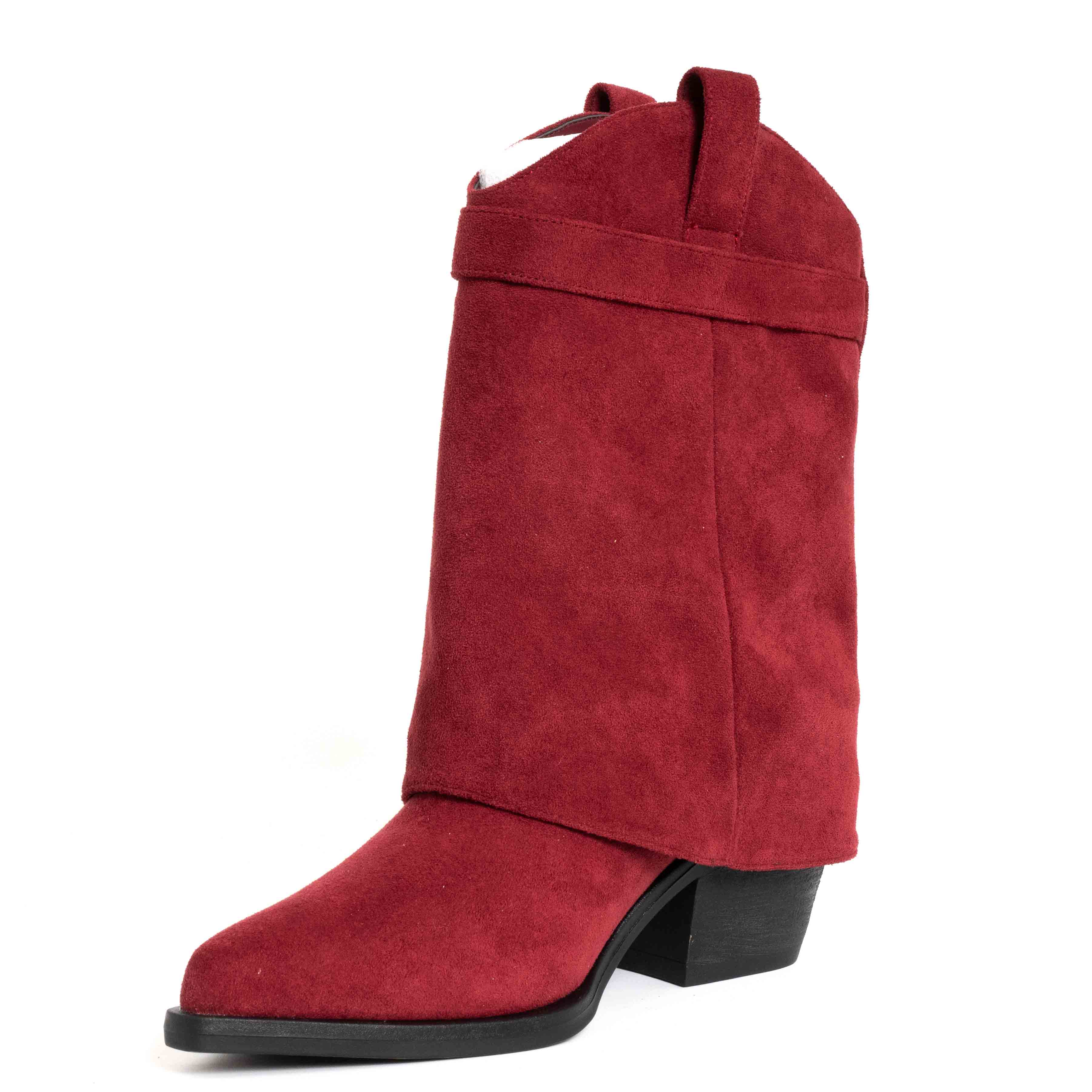 Stylish Women heeled boots with Black and red Genuine leather