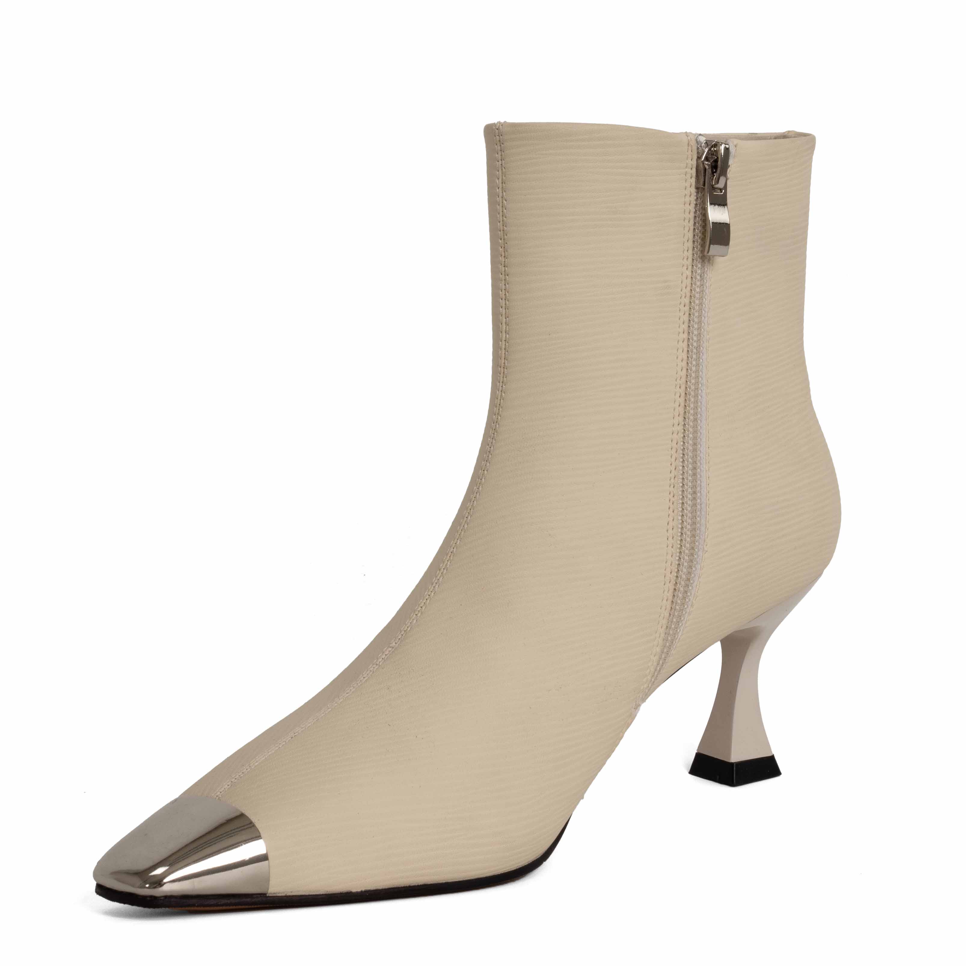 Step into elegance with beige Microfiber leather Women heeled boots. Perfect for any occasion, these stylish shoes combine comfort effortlessly