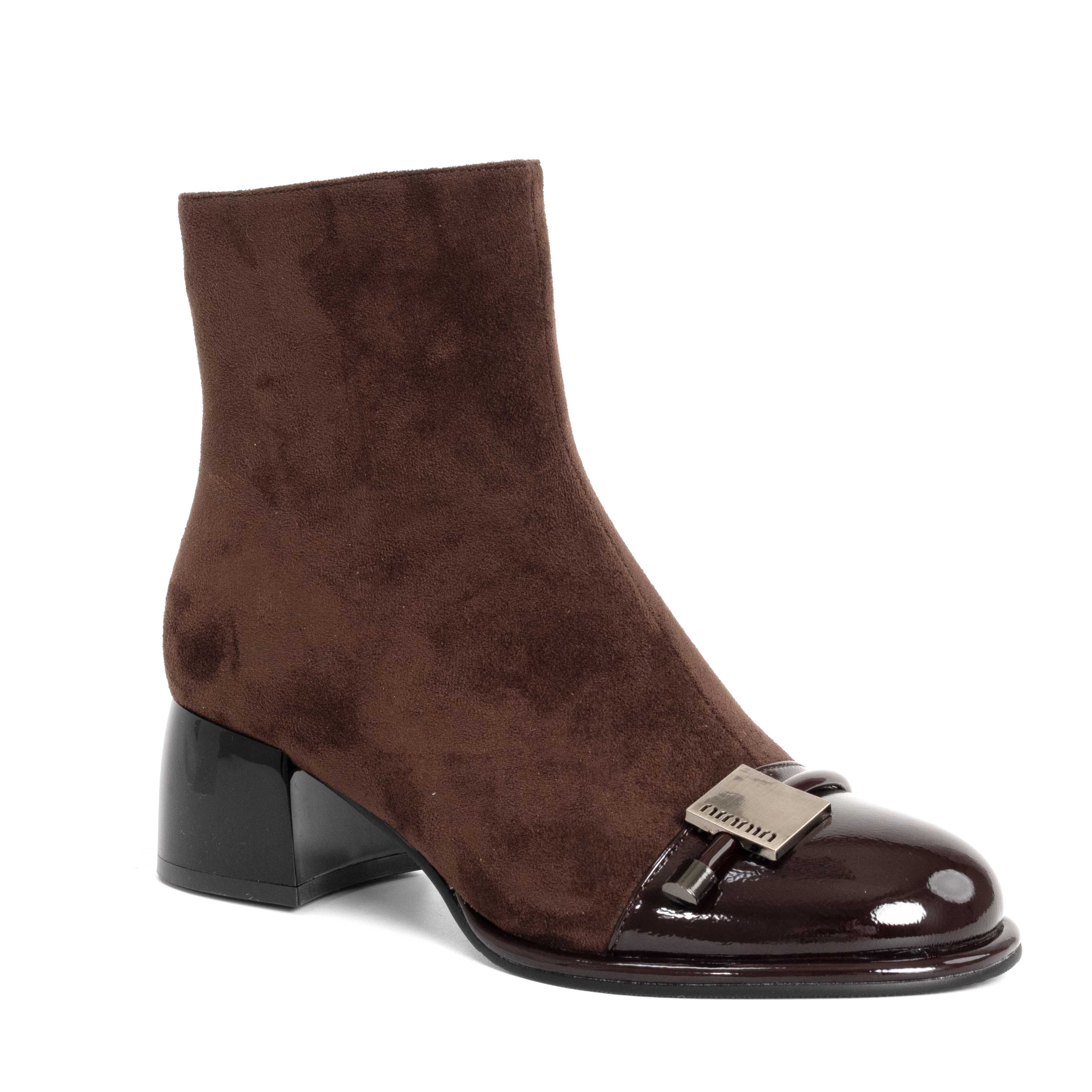 NEW Women Heeled boots with Brown cashmere leather and patent leather