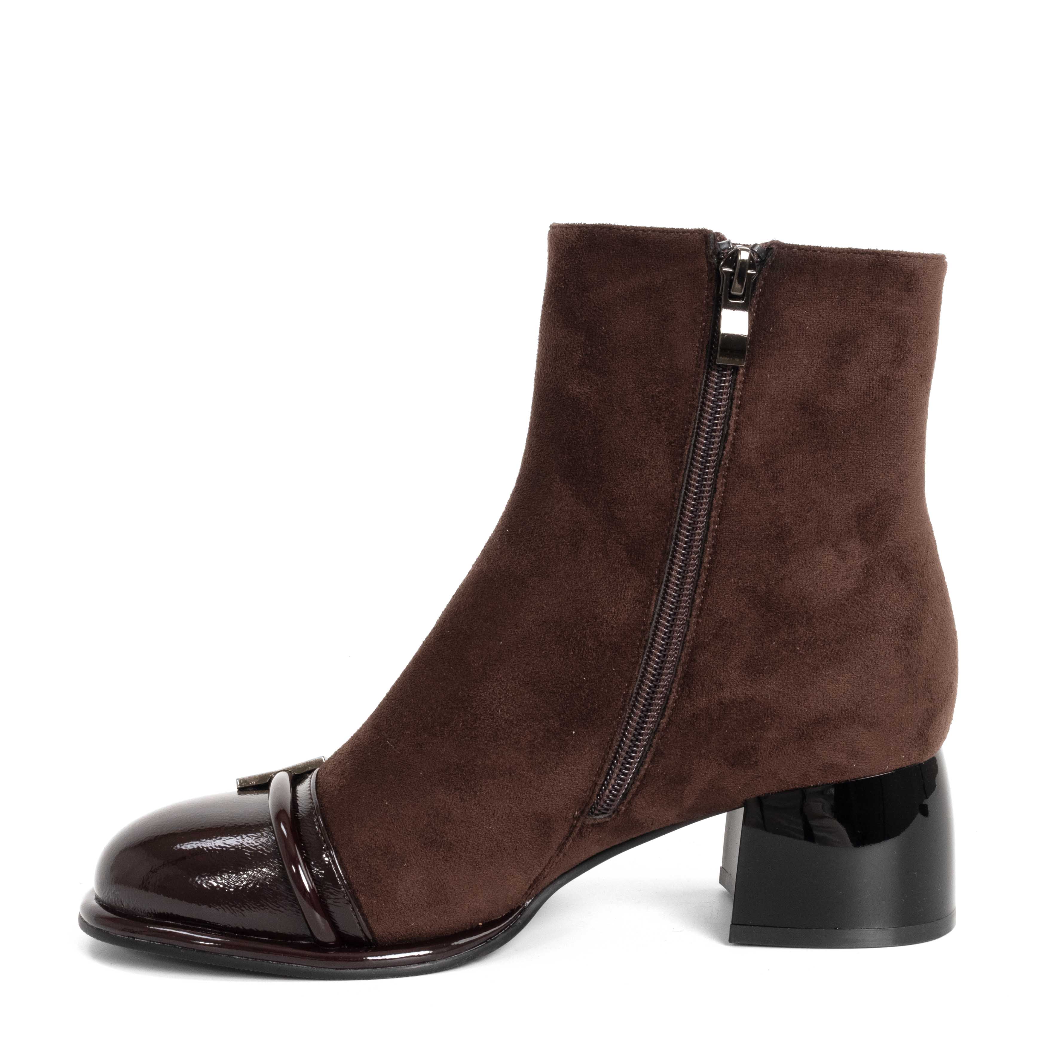 NEW Women Heeled boots with Brown cashmere leather and patent leather