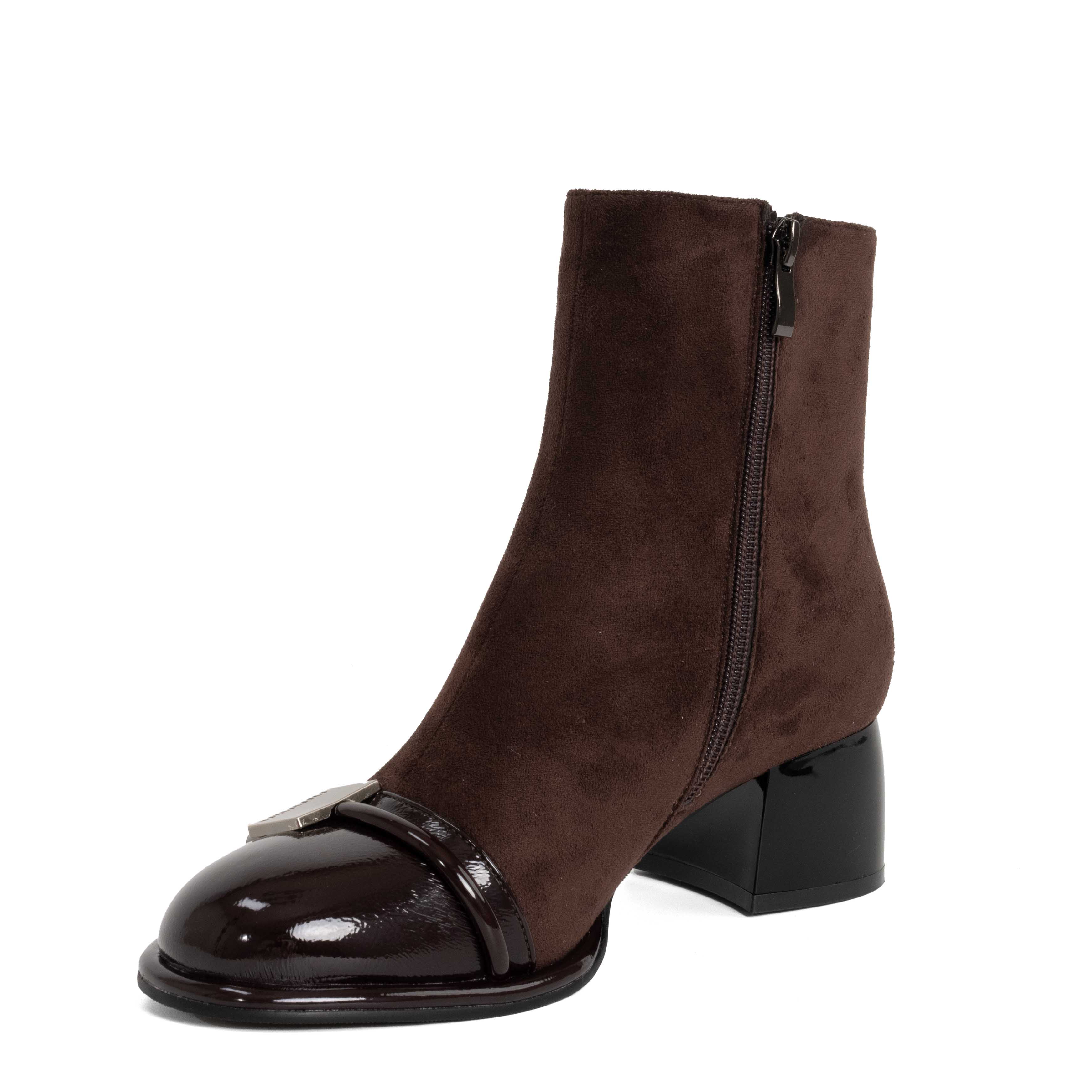 NEW Women Heeled boots with Brown cashmere leather and patent leather