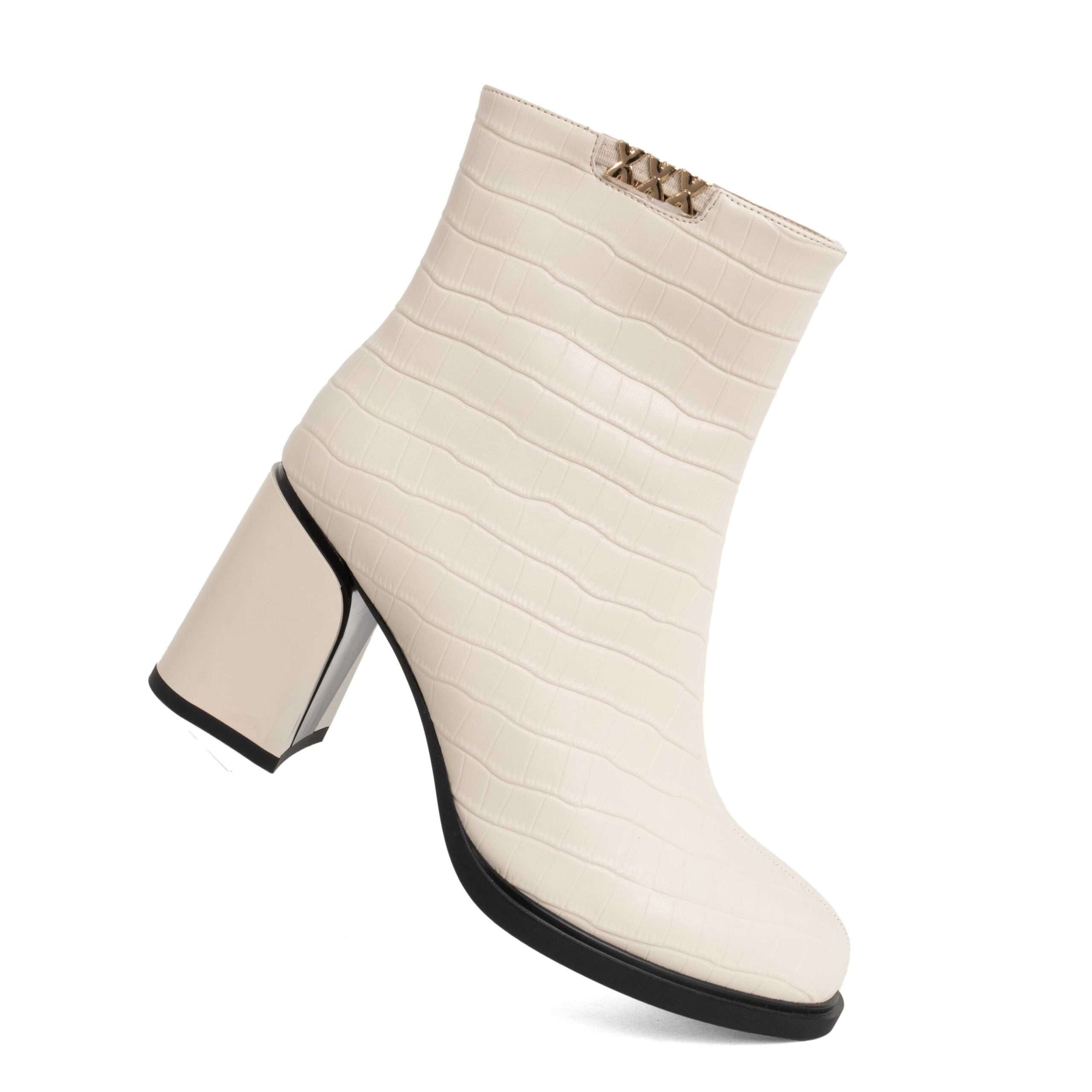 Women Heeled boots with Beige microfiber leather