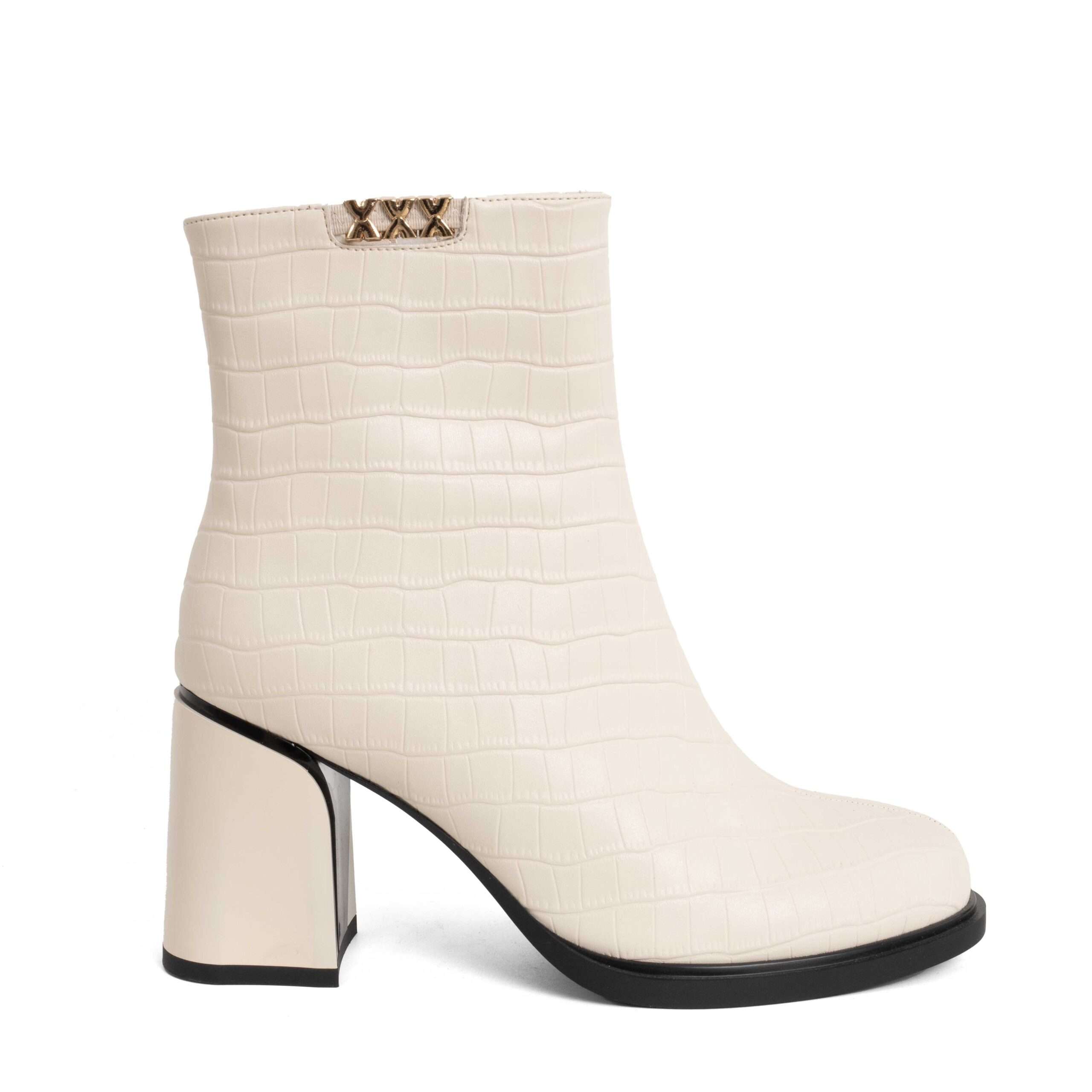 Women Heeled boots with Beige microfiber leather