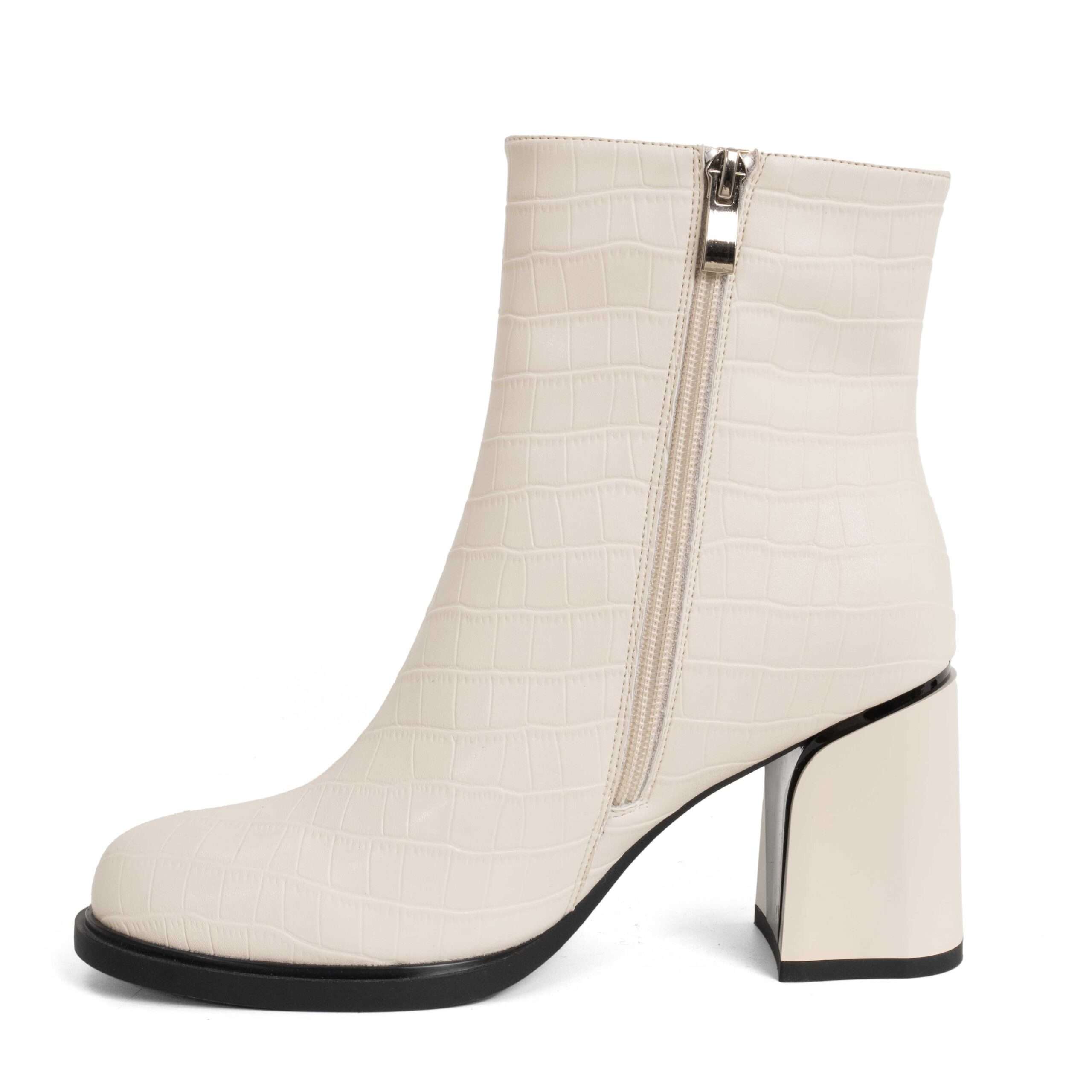 Women Heeled boots with Beige microfiber leather