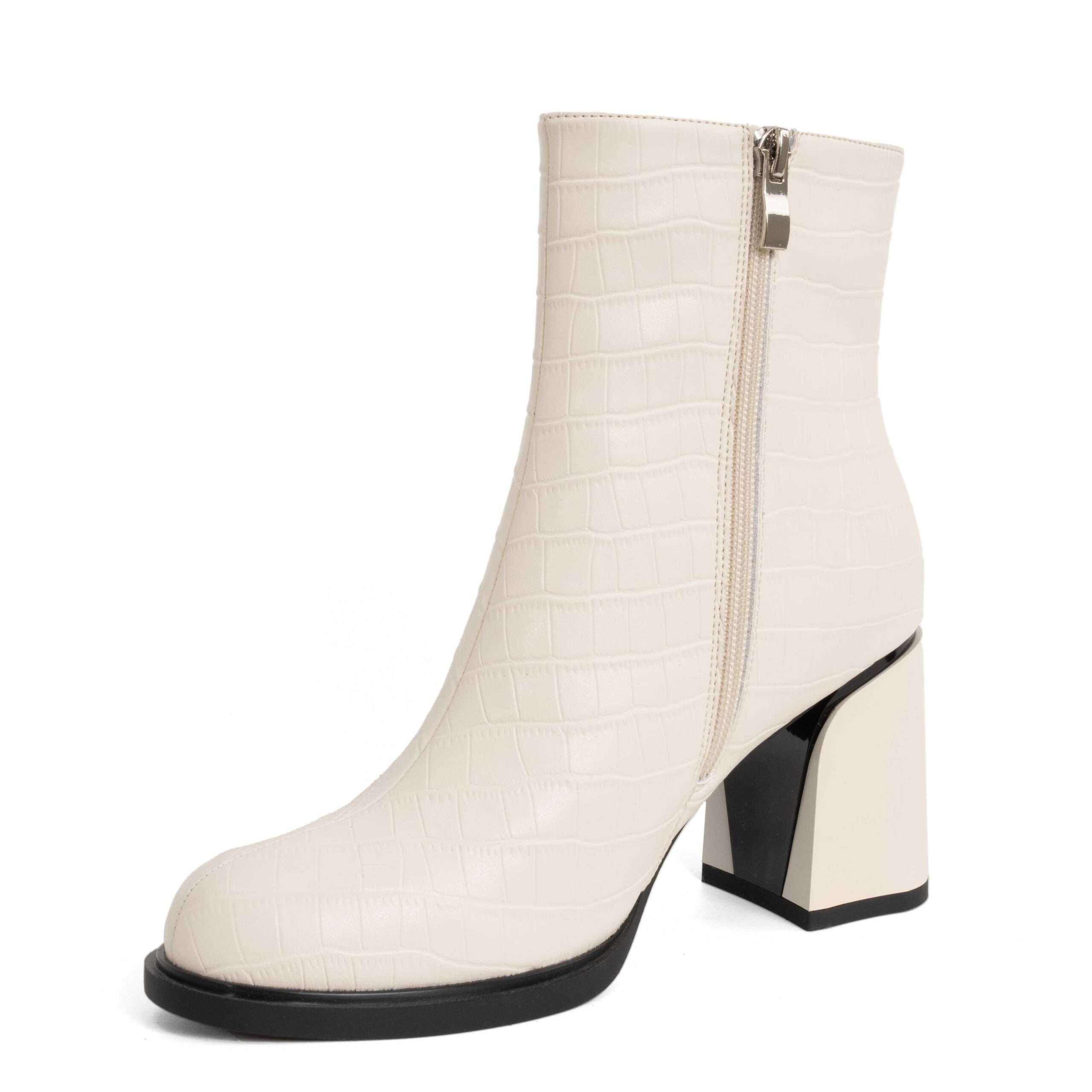 Women Heeled boots with Beige microfiber leather