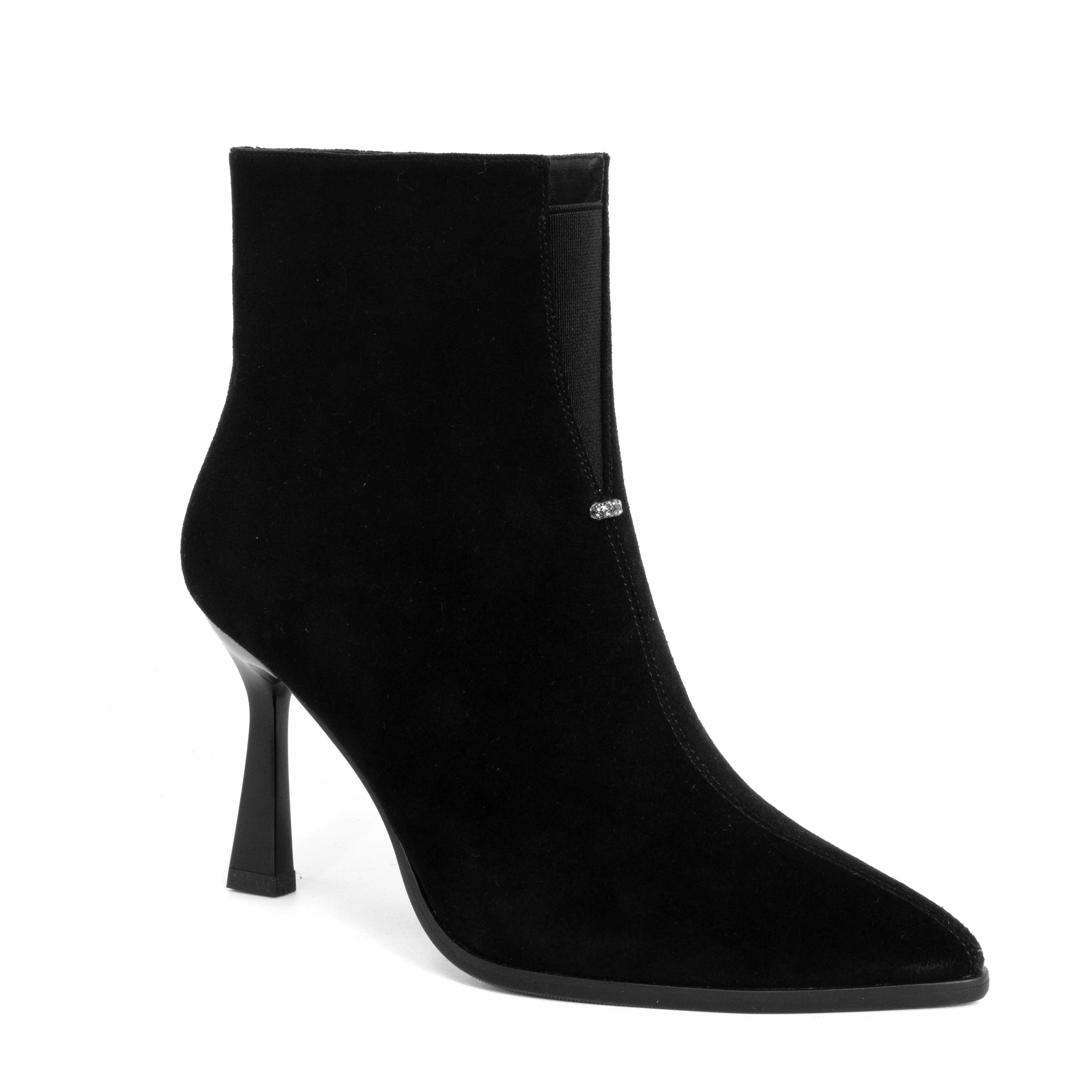 NEW Women Heeled boots with Black cashmere leather and Thin heel