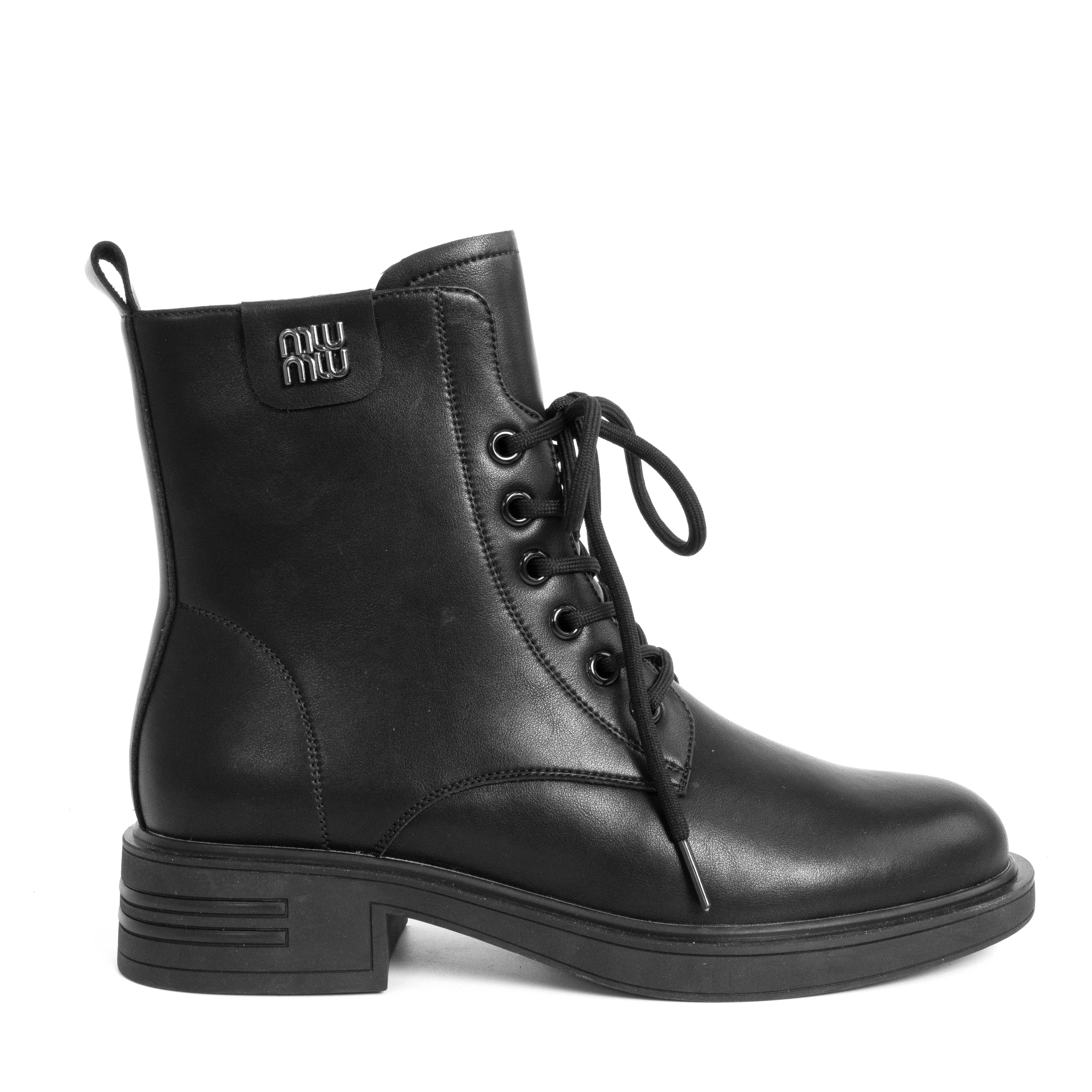 NEW RELEASE Women work boots with lace up and Black Microfiber leather
