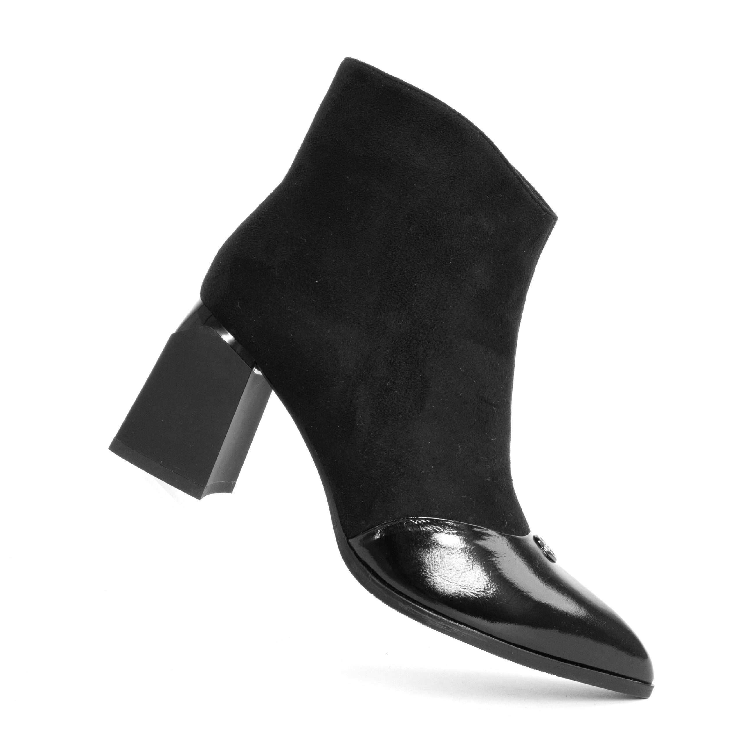 HOT SALE Women heeled boots with Black Cashmere leather and patent leather