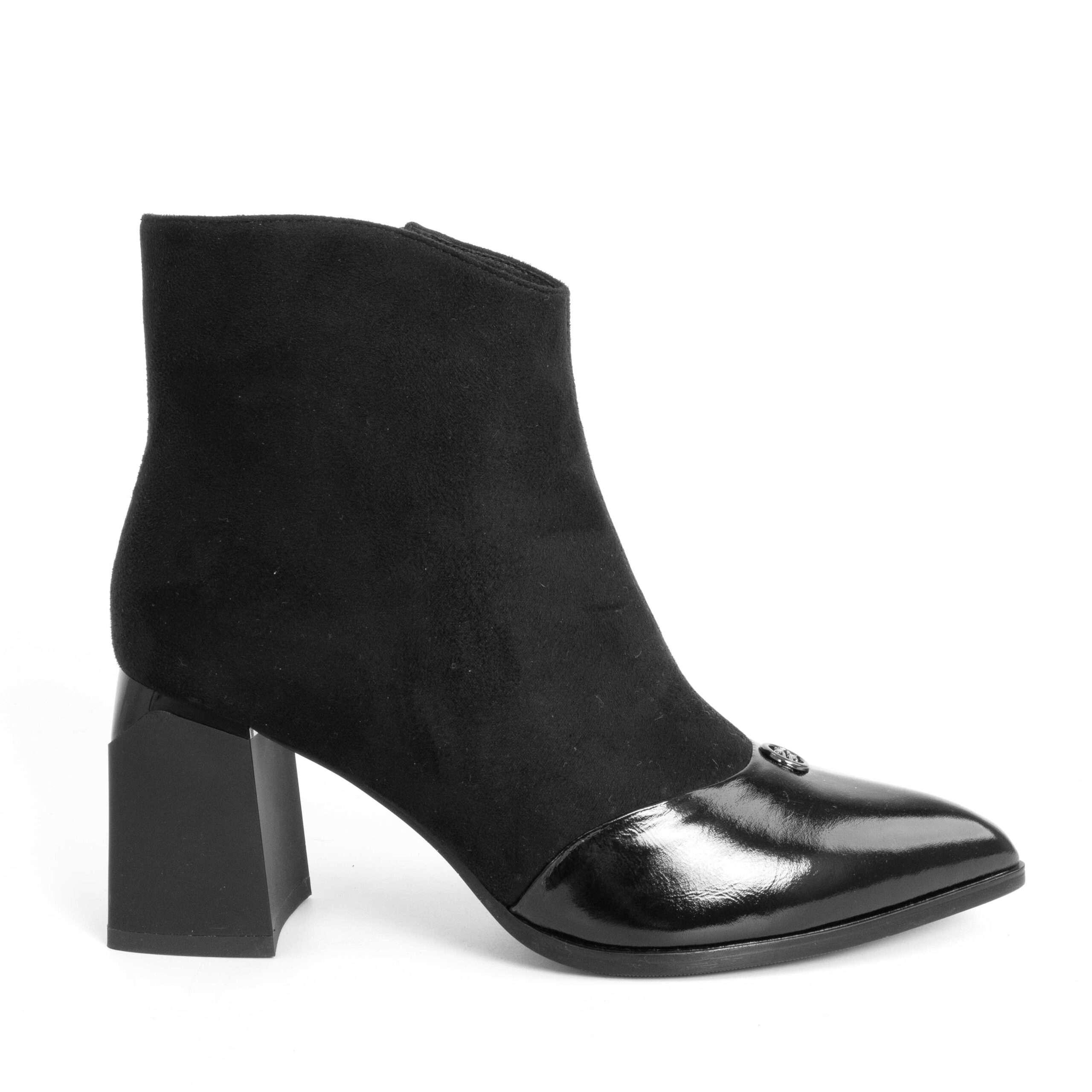 HOT SALE Women heeled boots with Black Cashmere leather and patent leather