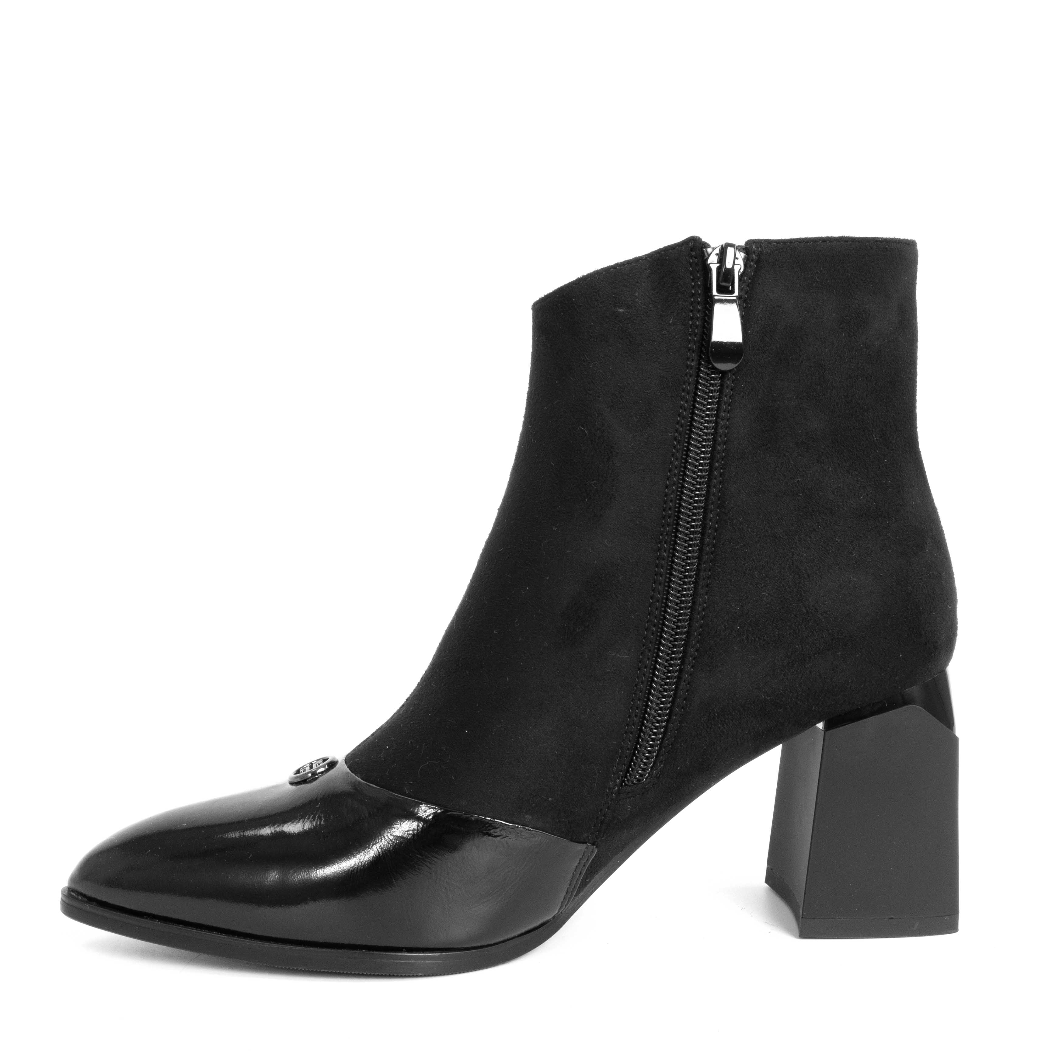 HOT SALE Women heeled boots with Black Cashmere leather and patent leather
