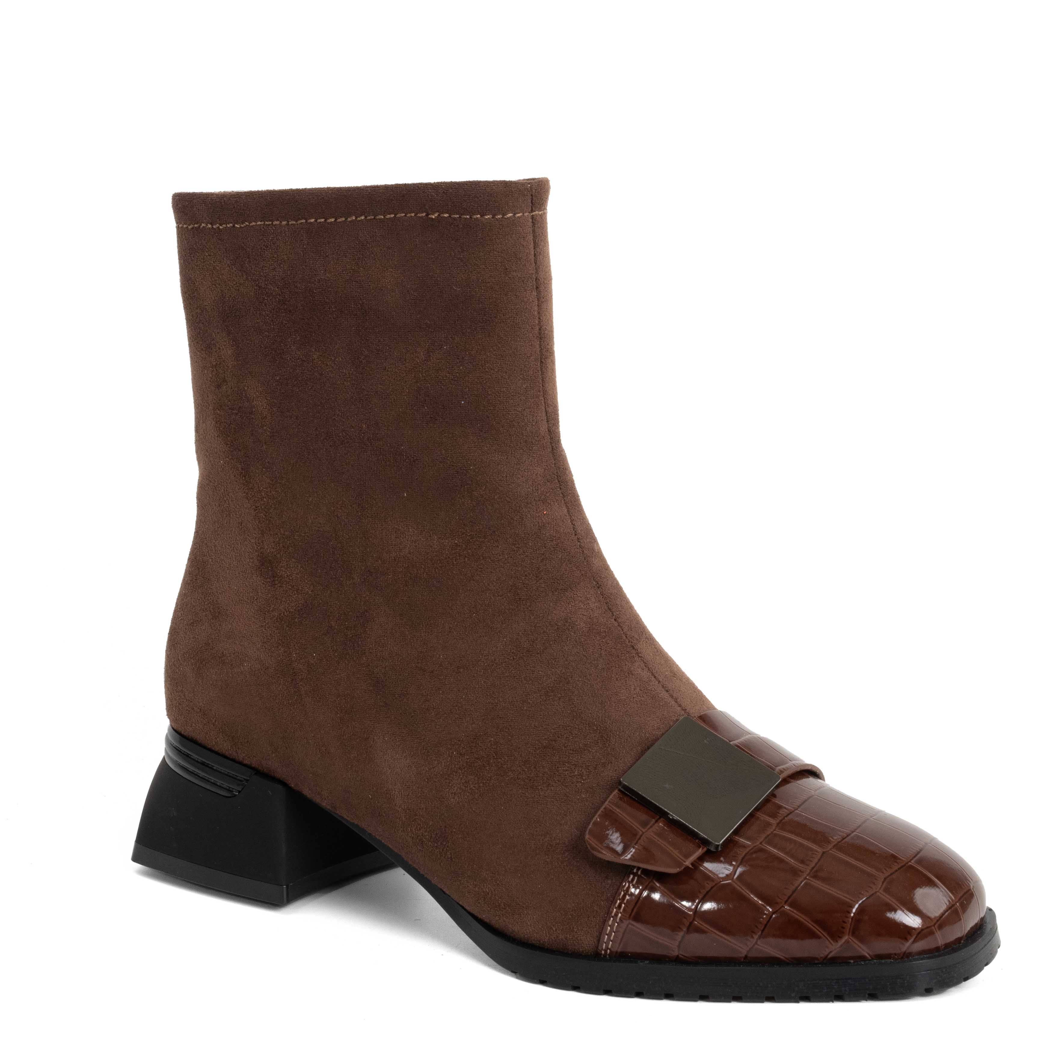 NEW Women Heeled boots with Red cashmere leather and patent leather