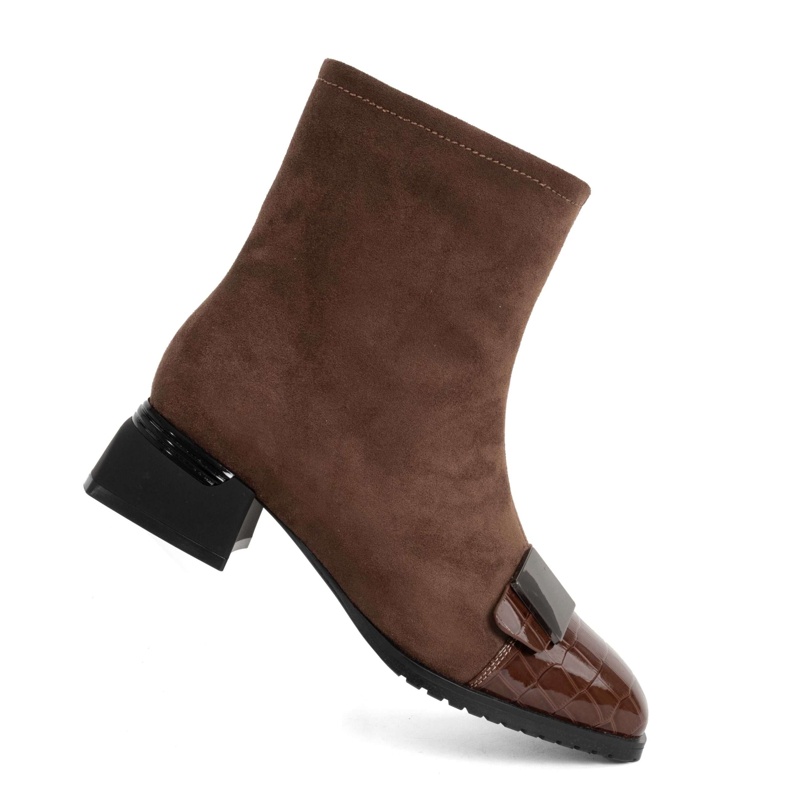 NEW Women Heeled boots with Red cashmere leather and patent leather