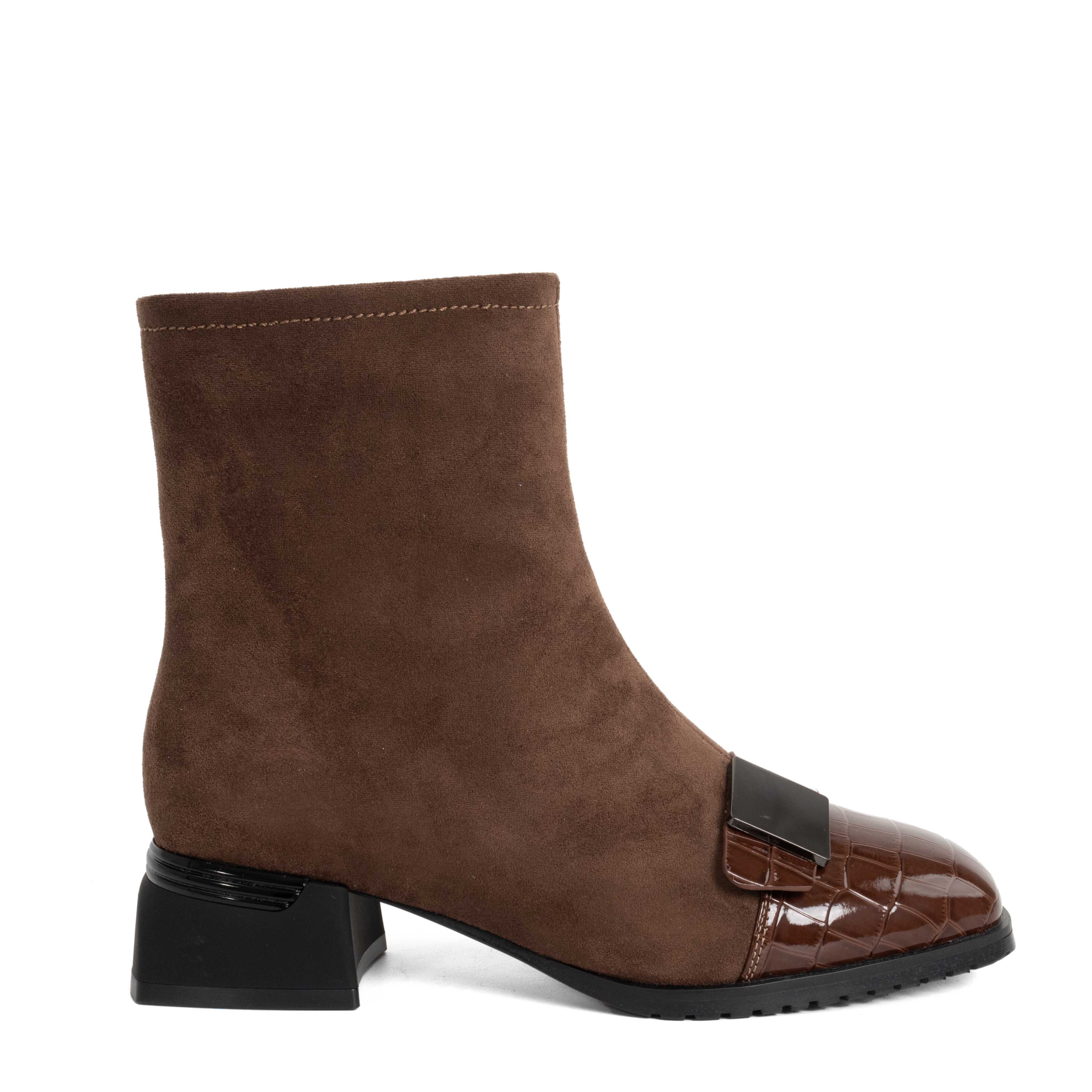 NEW Women Heeled boots with Red cashmere leather and patent leather