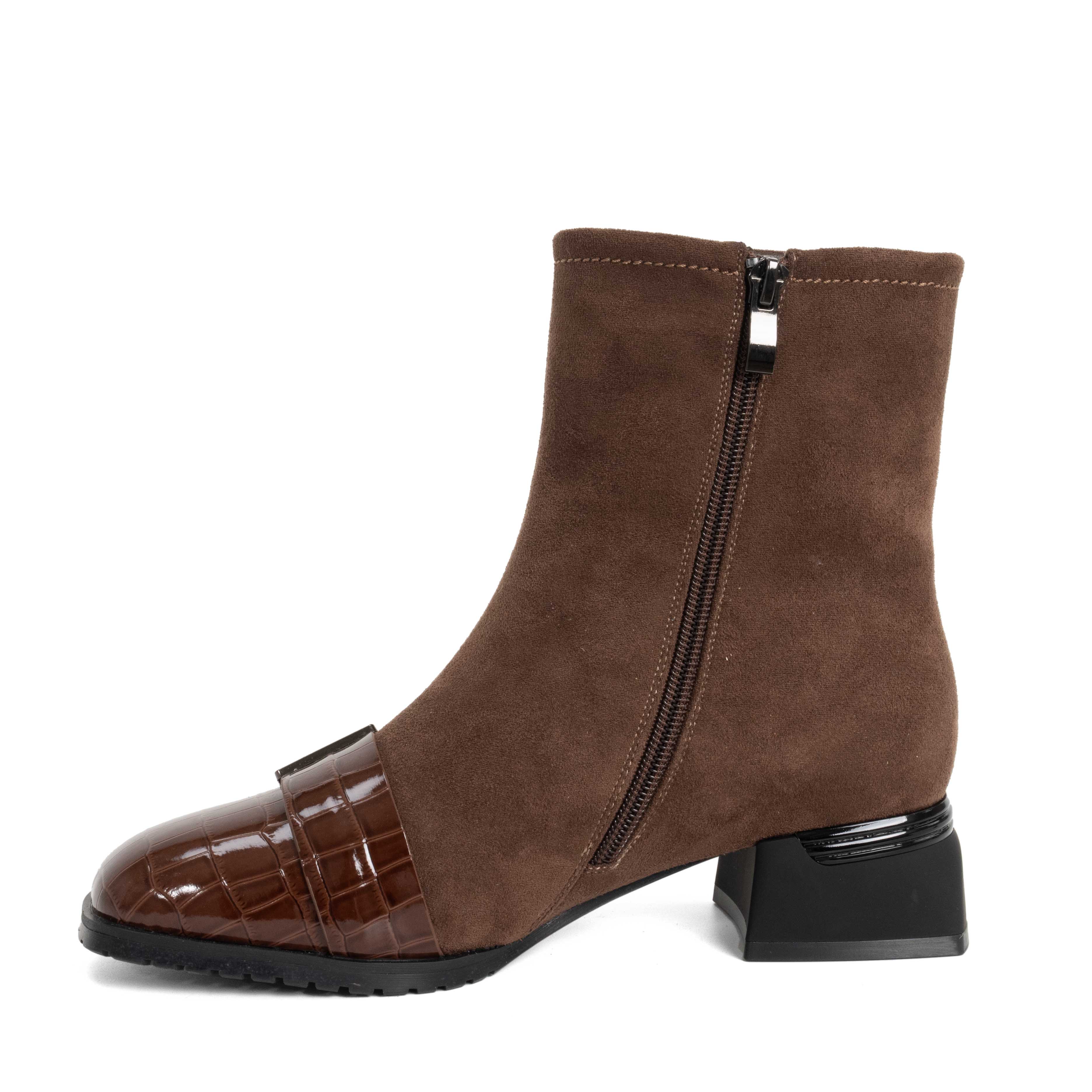 NEW Women Heeled boots with Red cashmere leather and patent leather