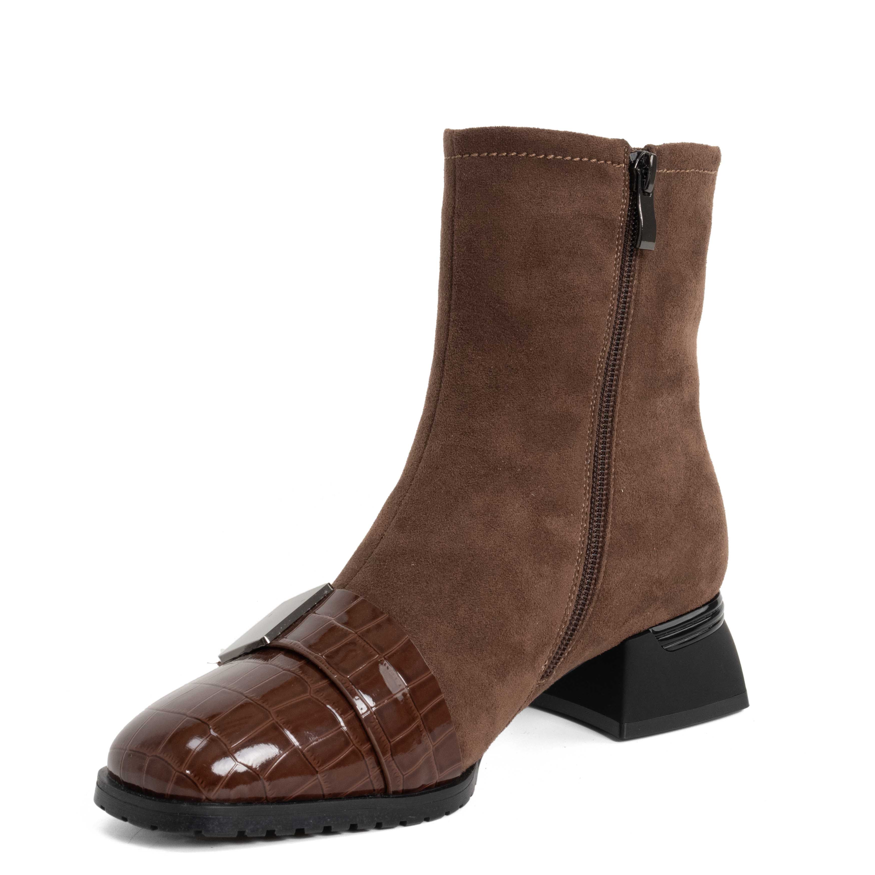 NEW Women Heeled boots with Red cashmere leather and patent leather