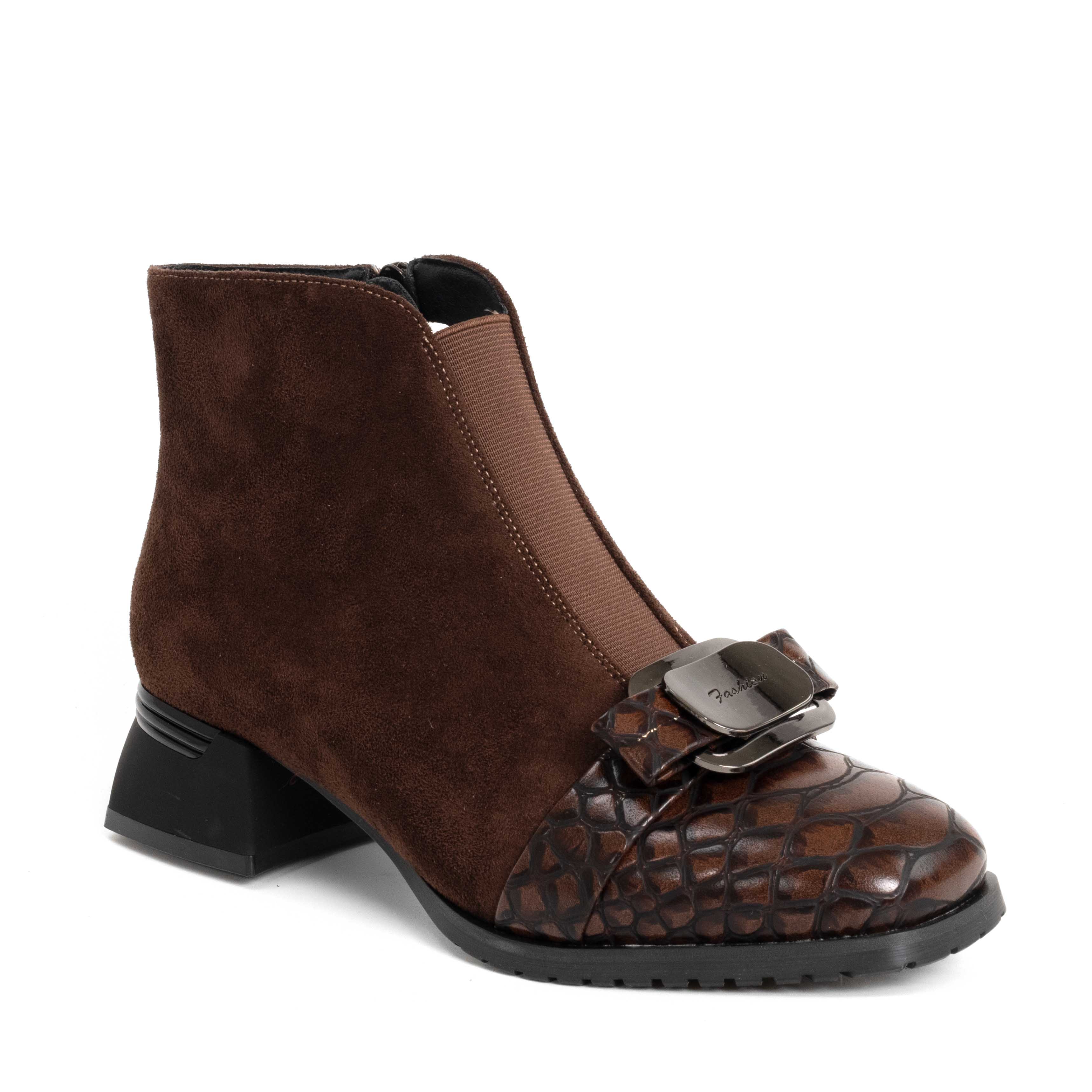 NEW Women Heeled boots with Brown cashmere leather and patent leather