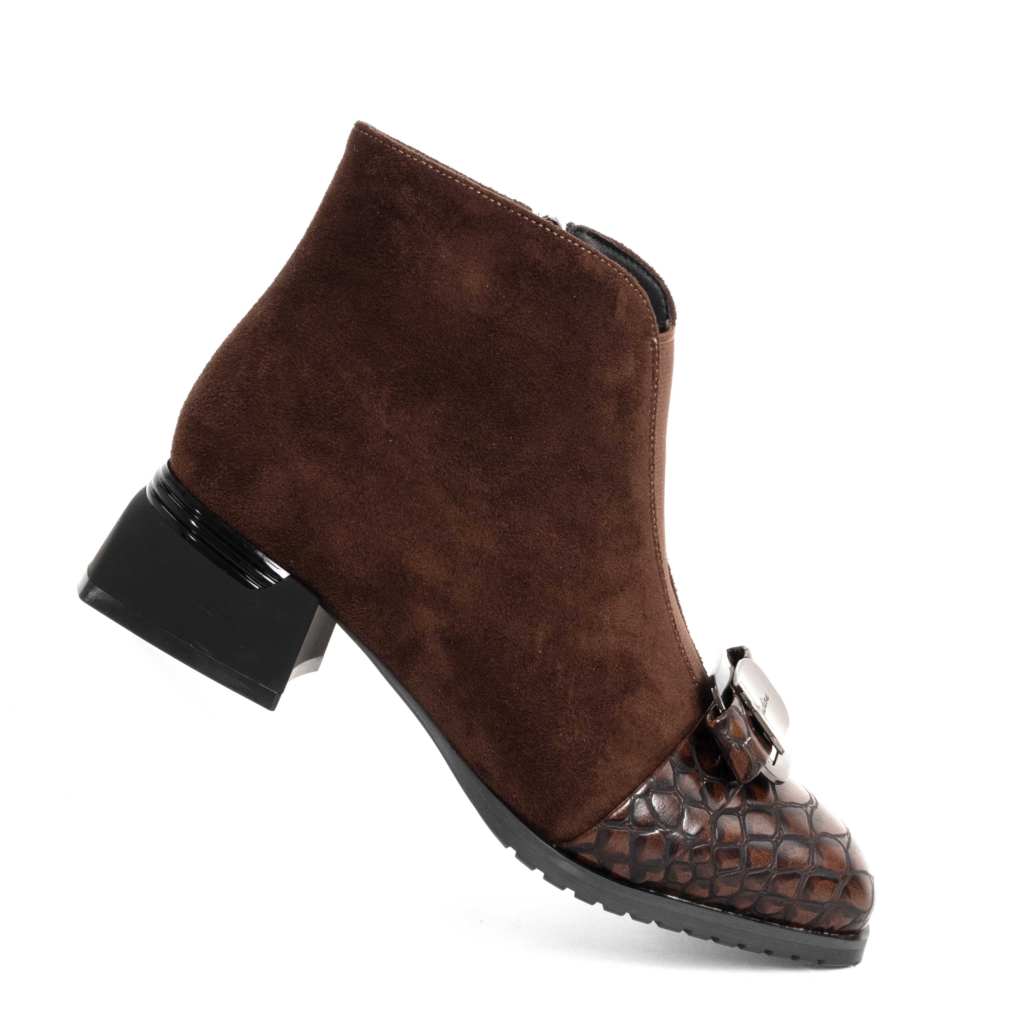 NEW Women Heeled boots with Brown cashmere leather and patent leather