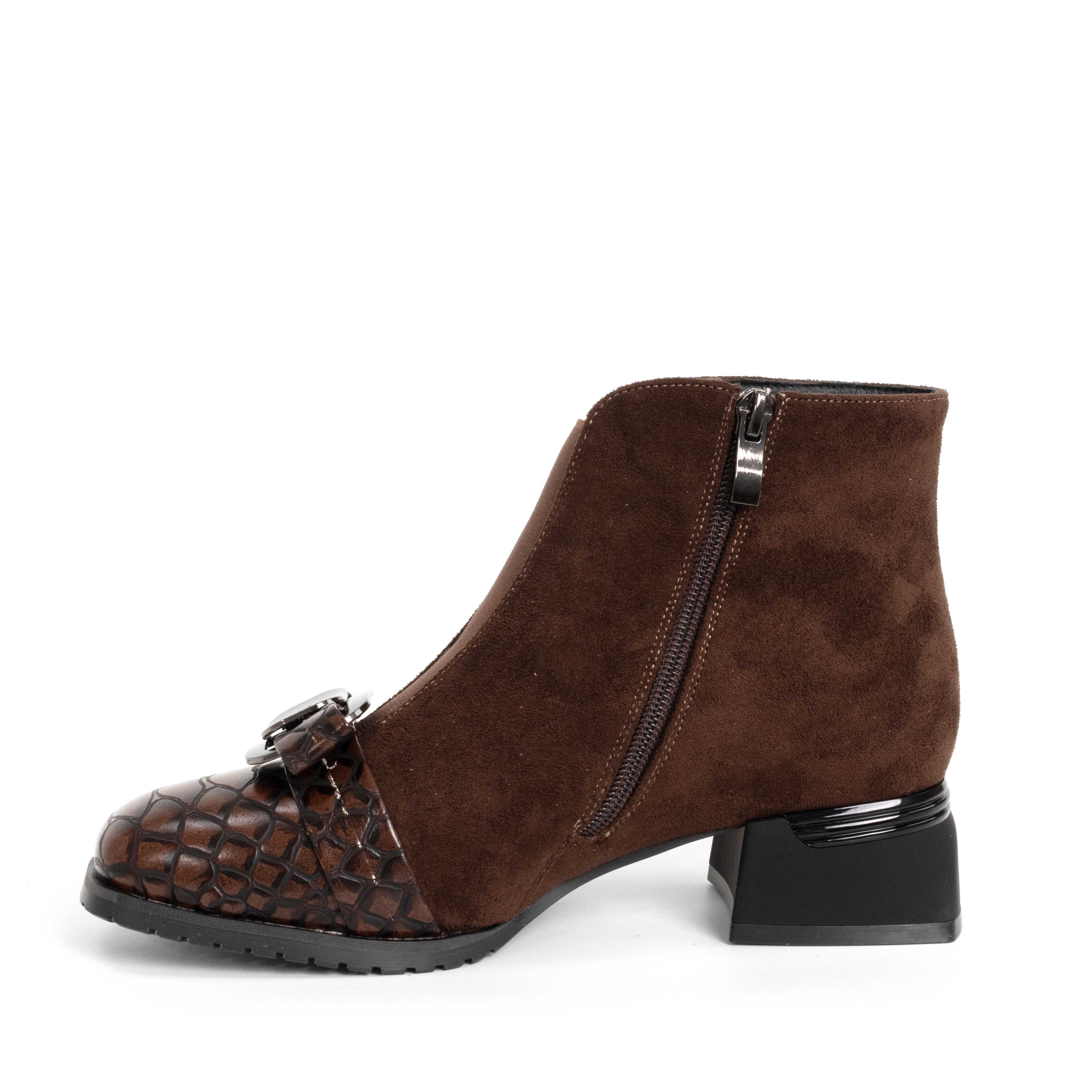 NEW Women Heeled boots with Brown cashmere leather and patent leather