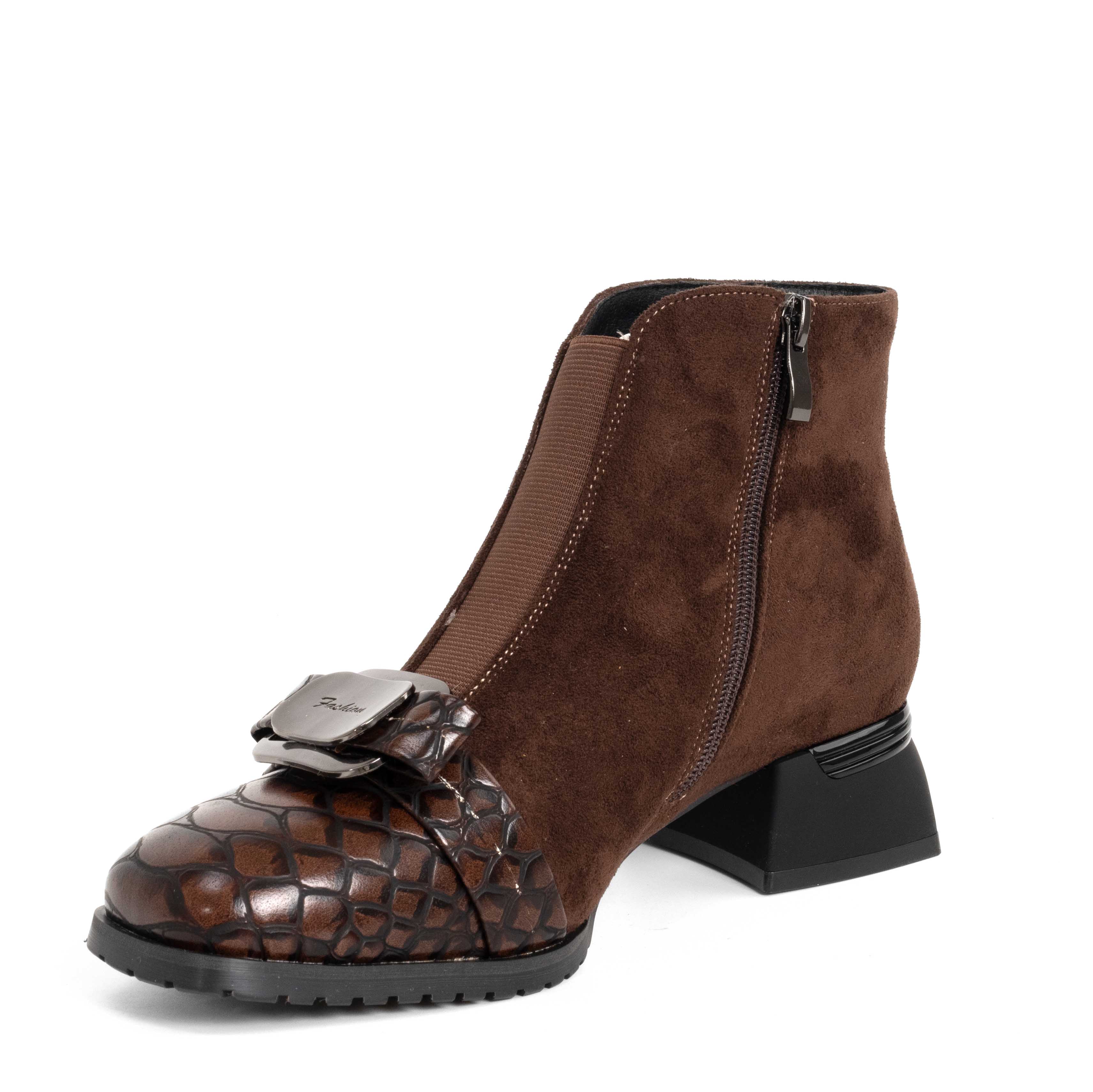 NEW Women Heeled boots with Brown cashmere leather and patent leather