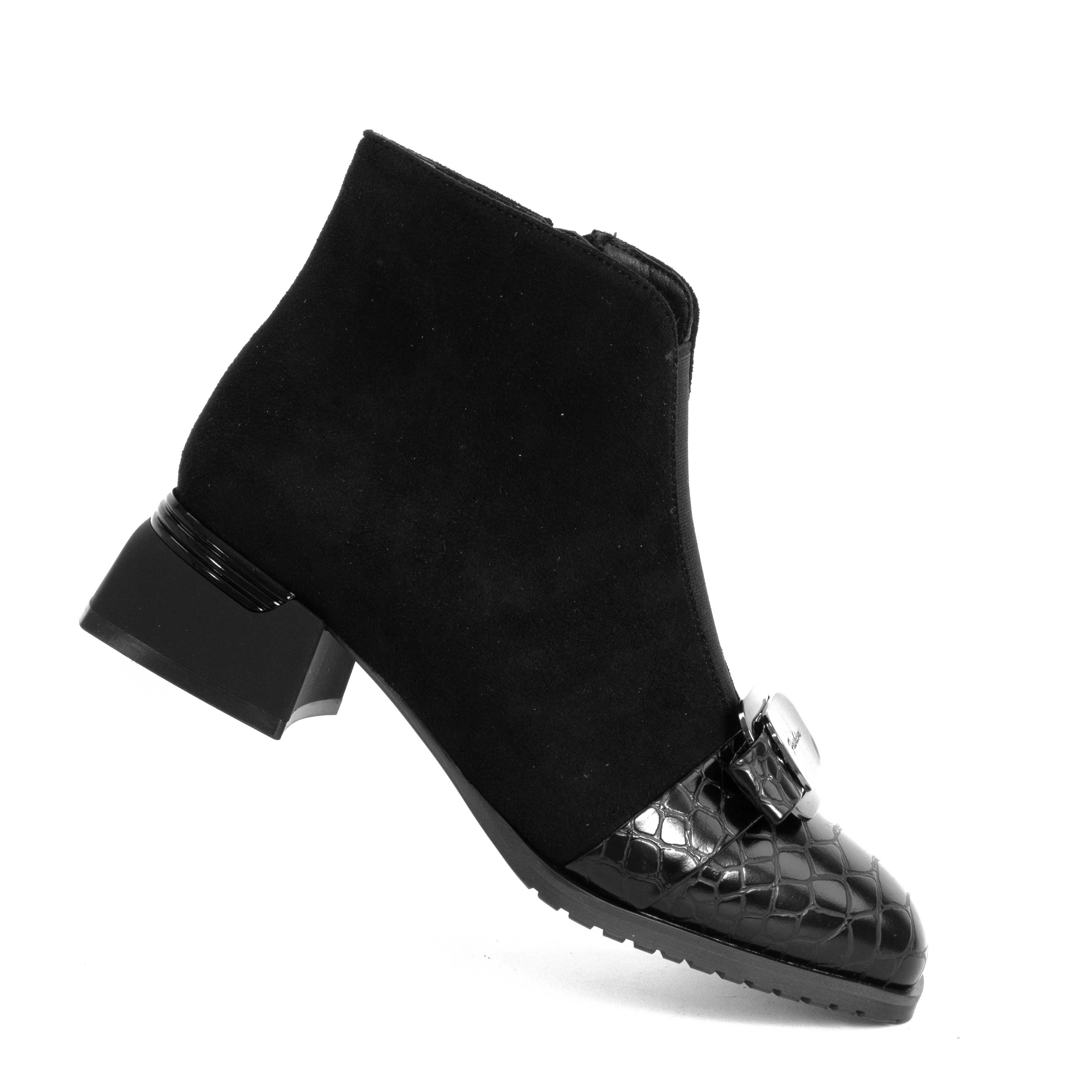 NEW Women Heeled boots with Black cashmere leather and patent leather