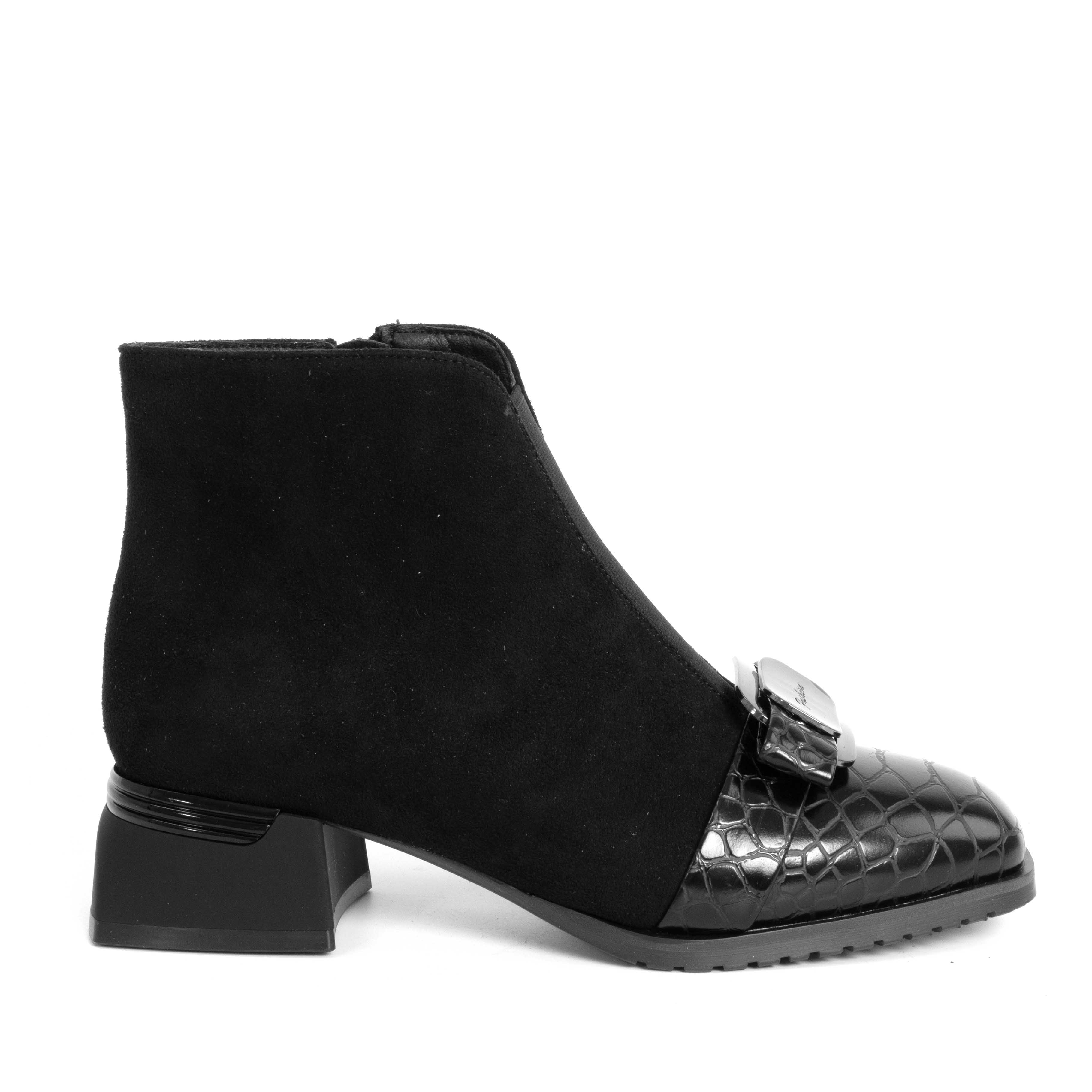 NEW Women Heeled boots with Black cashmere leather and patent leather