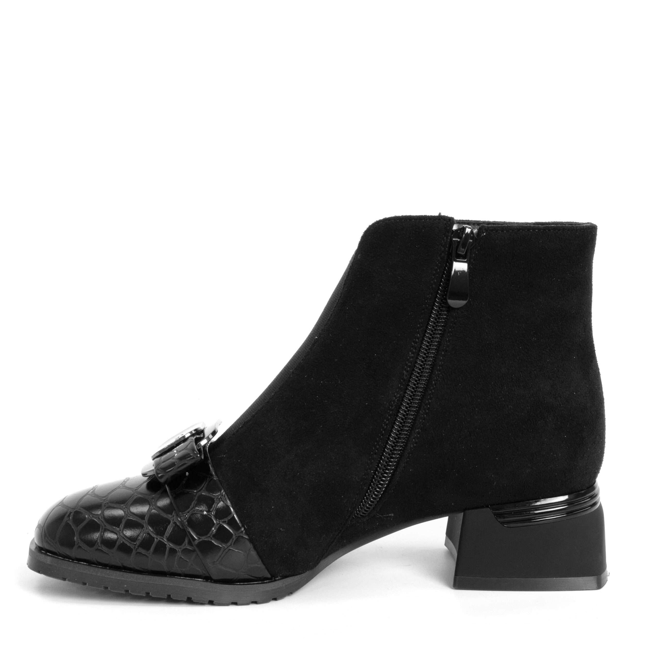 NEW Women Heeled boots with Black cashmere leather and patent leather