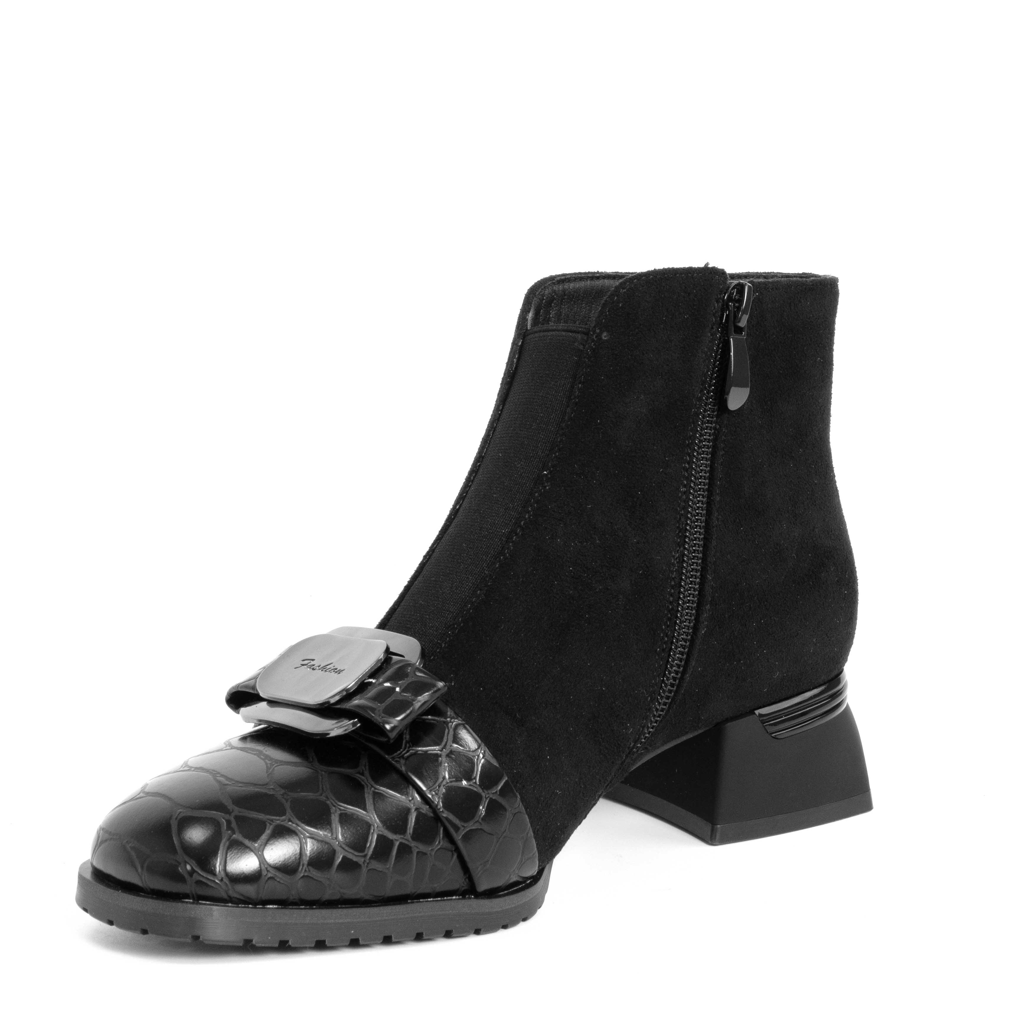 NEW Women Heeled boots with Black cashmere leather and patent leather