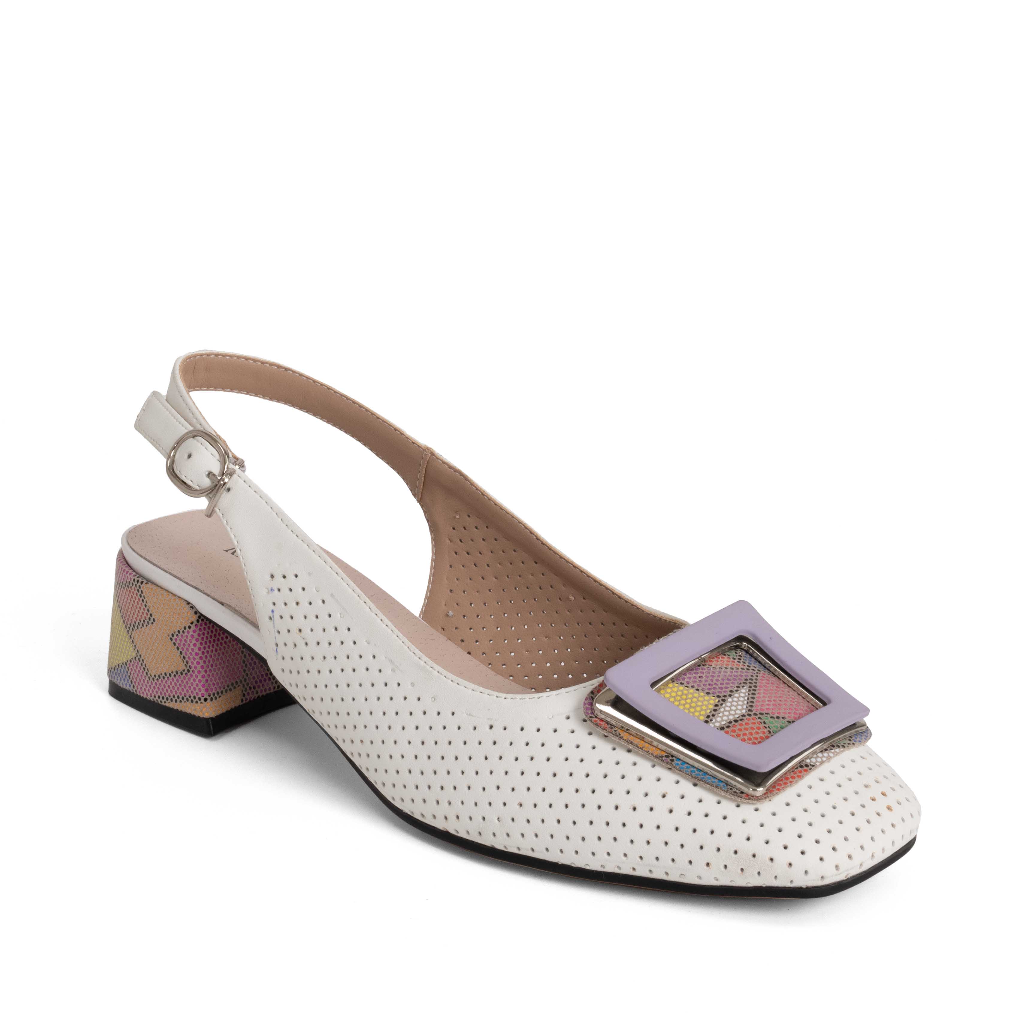 women high heel pumps with beige and flower microfiber leather