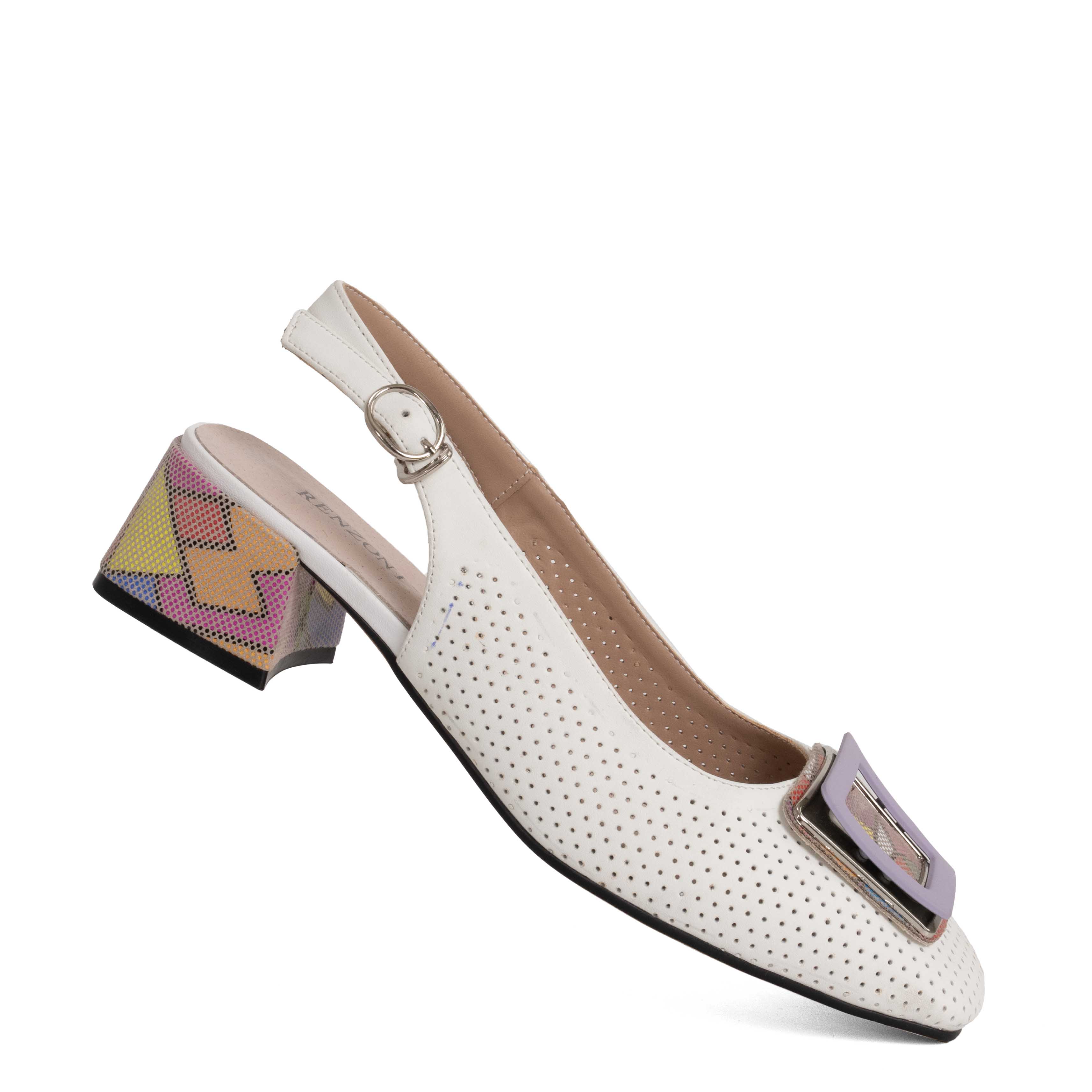 women high heel pumps with beige and flower microfiber leather