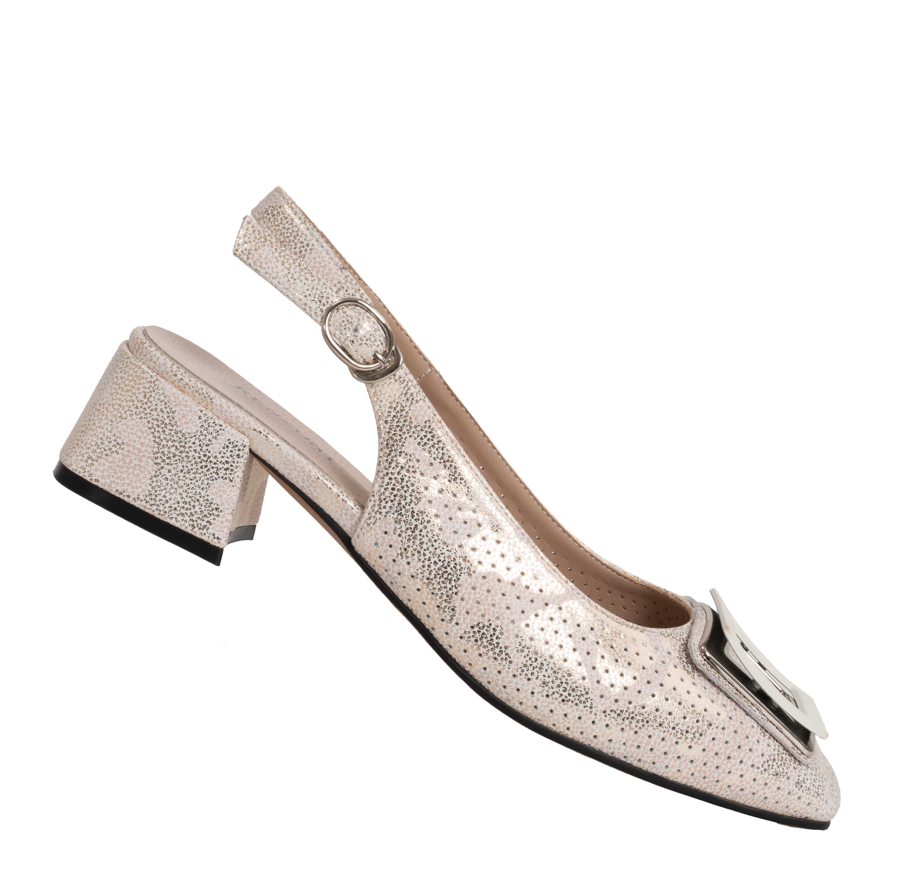 women high heel pumps with beige and flower microfiber leather