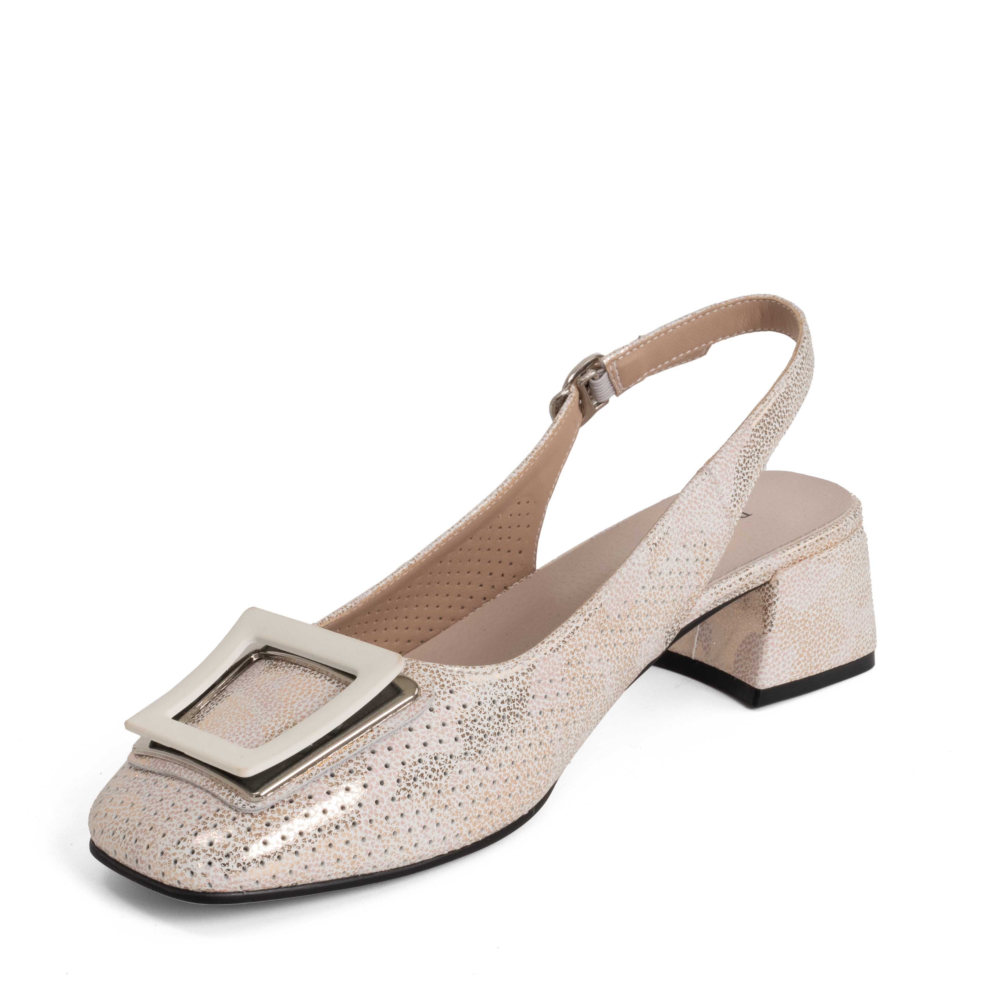 women high heel pumps with beige and flower microfiber leather