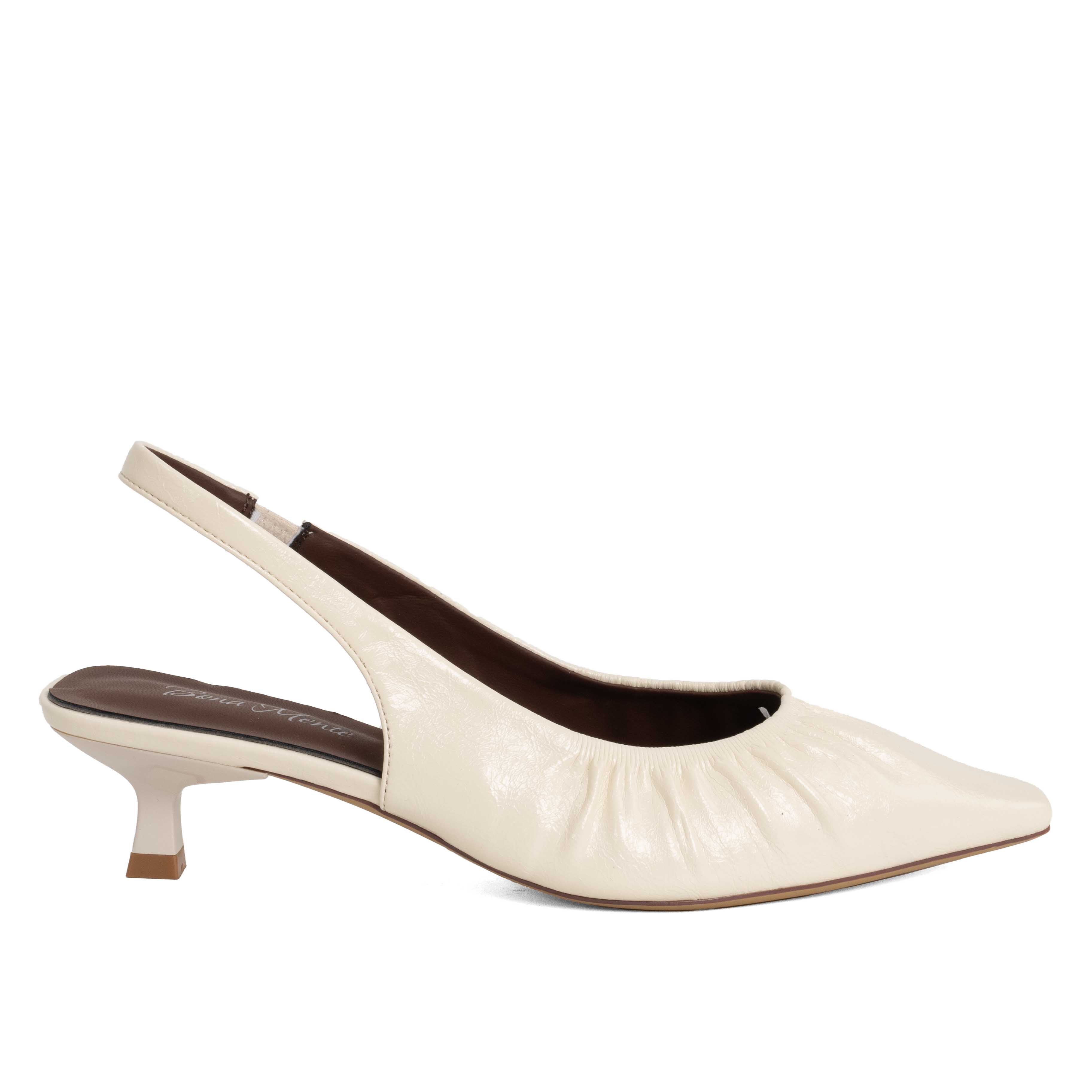 NEW Women low heel pumps with beige PU leather