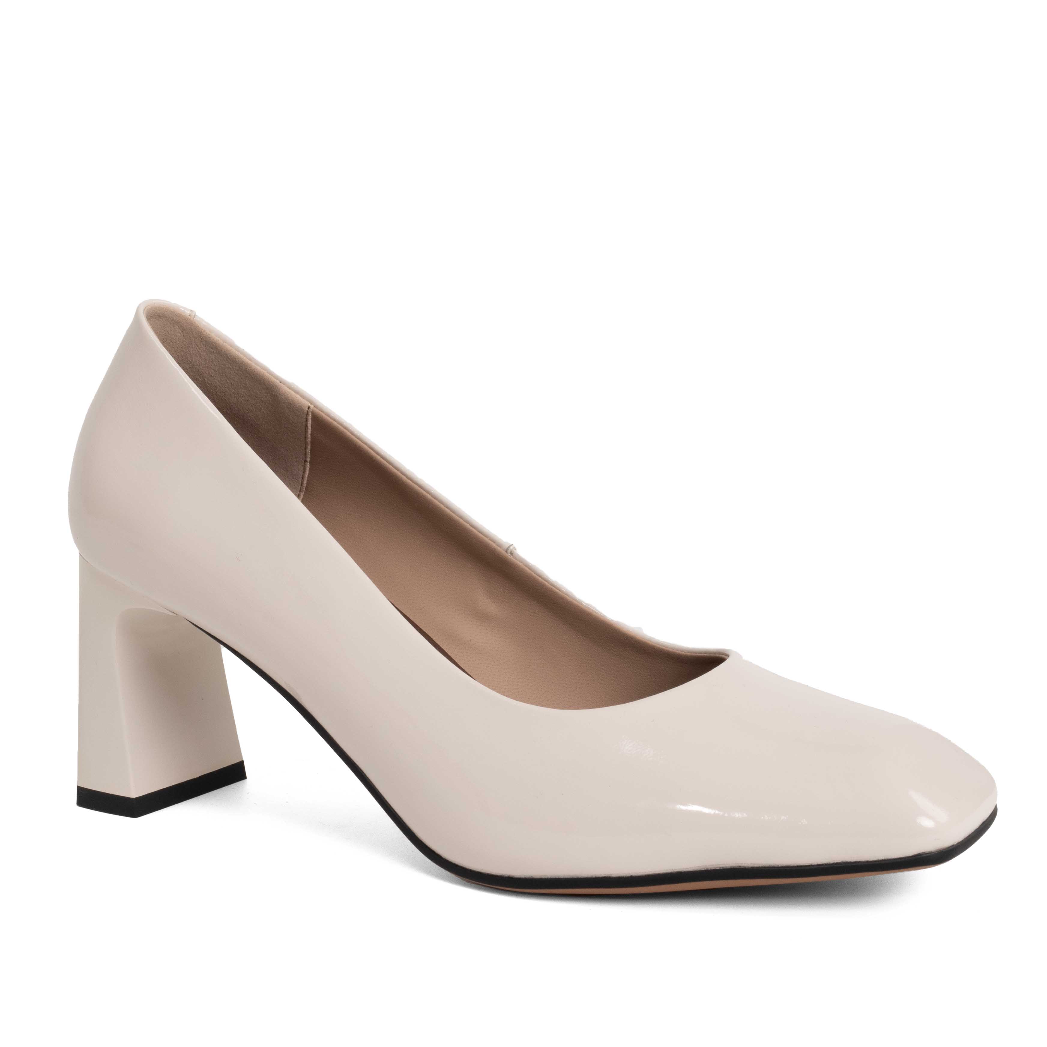NEW Women high heel pumps with beige patent leather