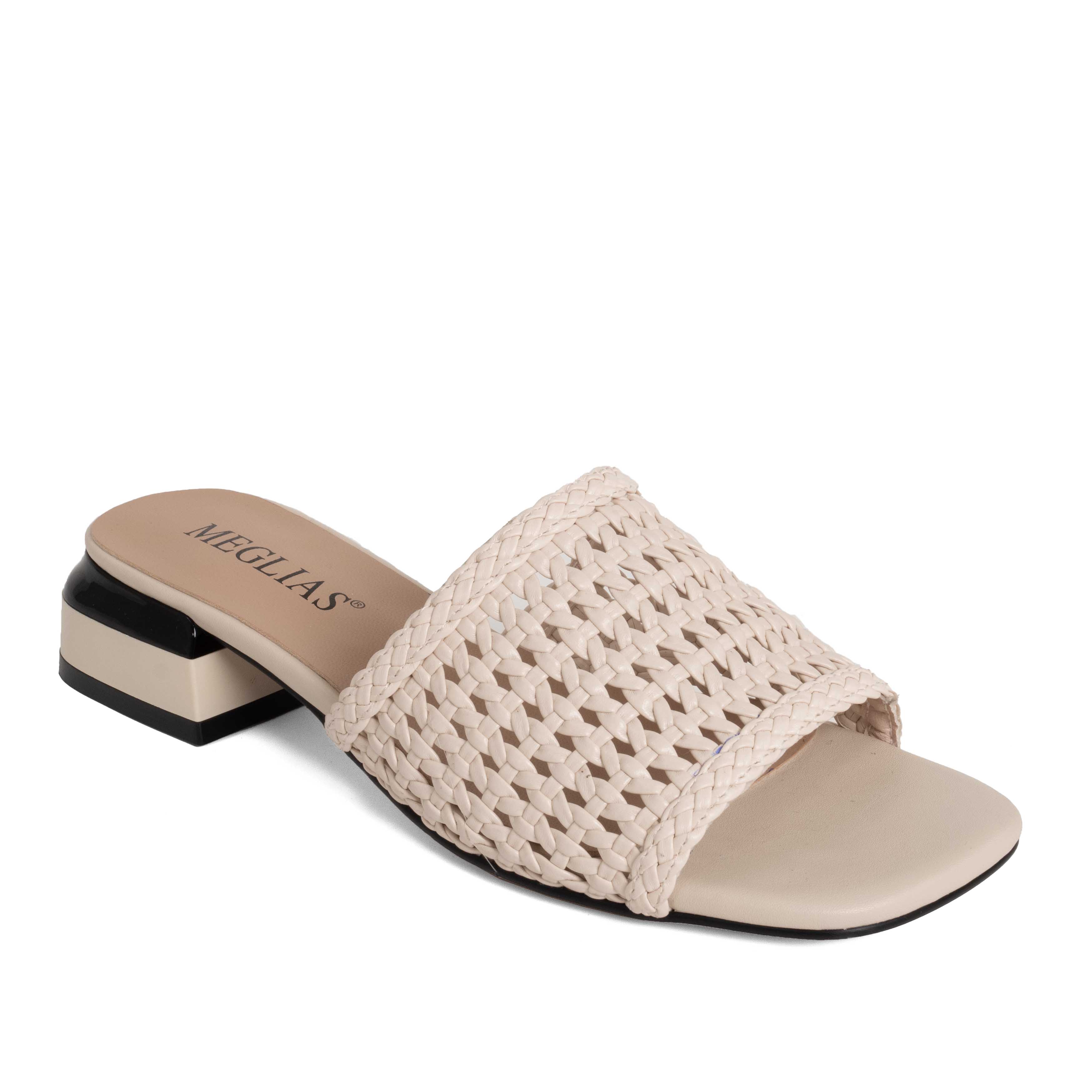 women heeled sandals and slippers with beige knit