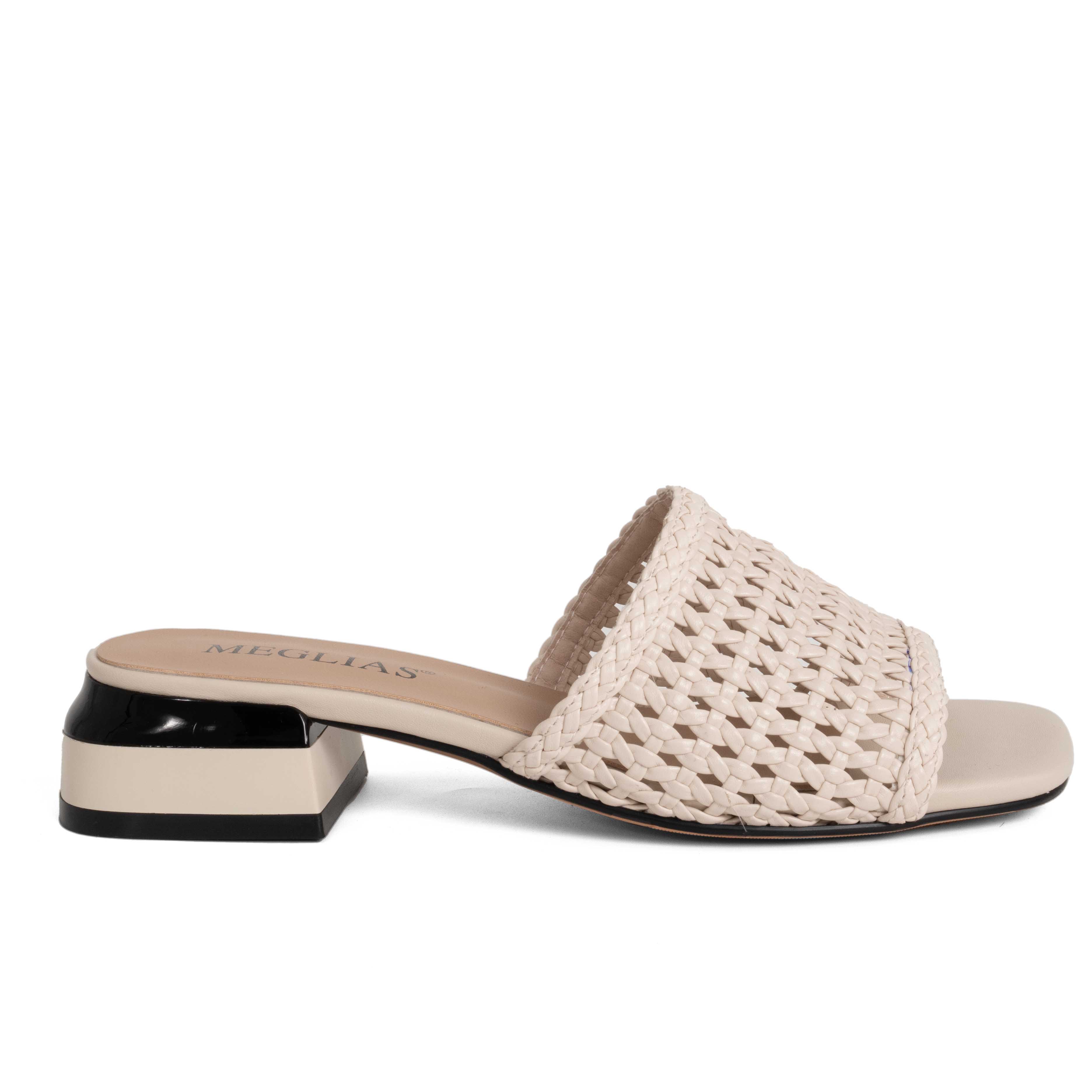 women heeled sandals and slippers with beige knit