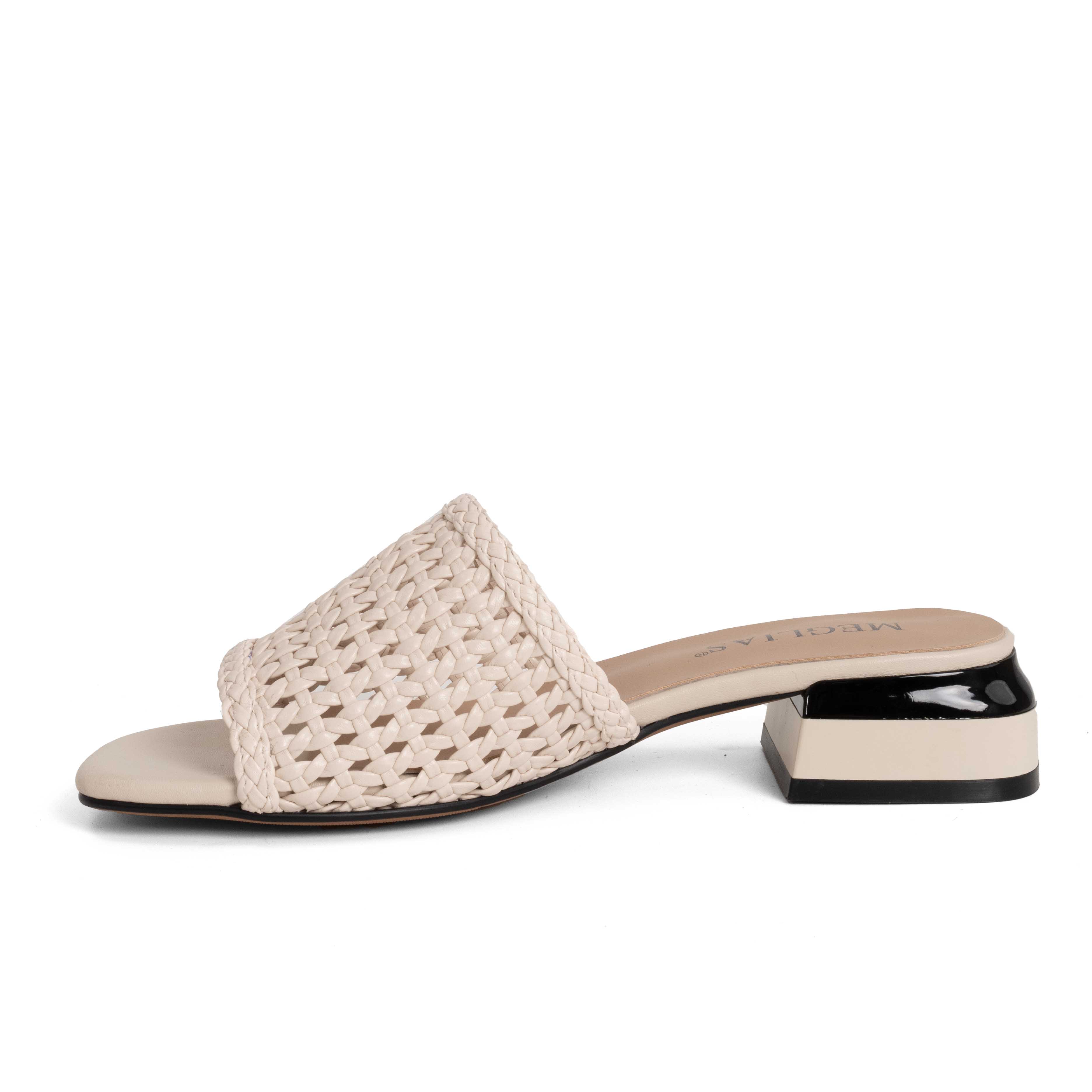women heeled sandals and slippers with beige knit