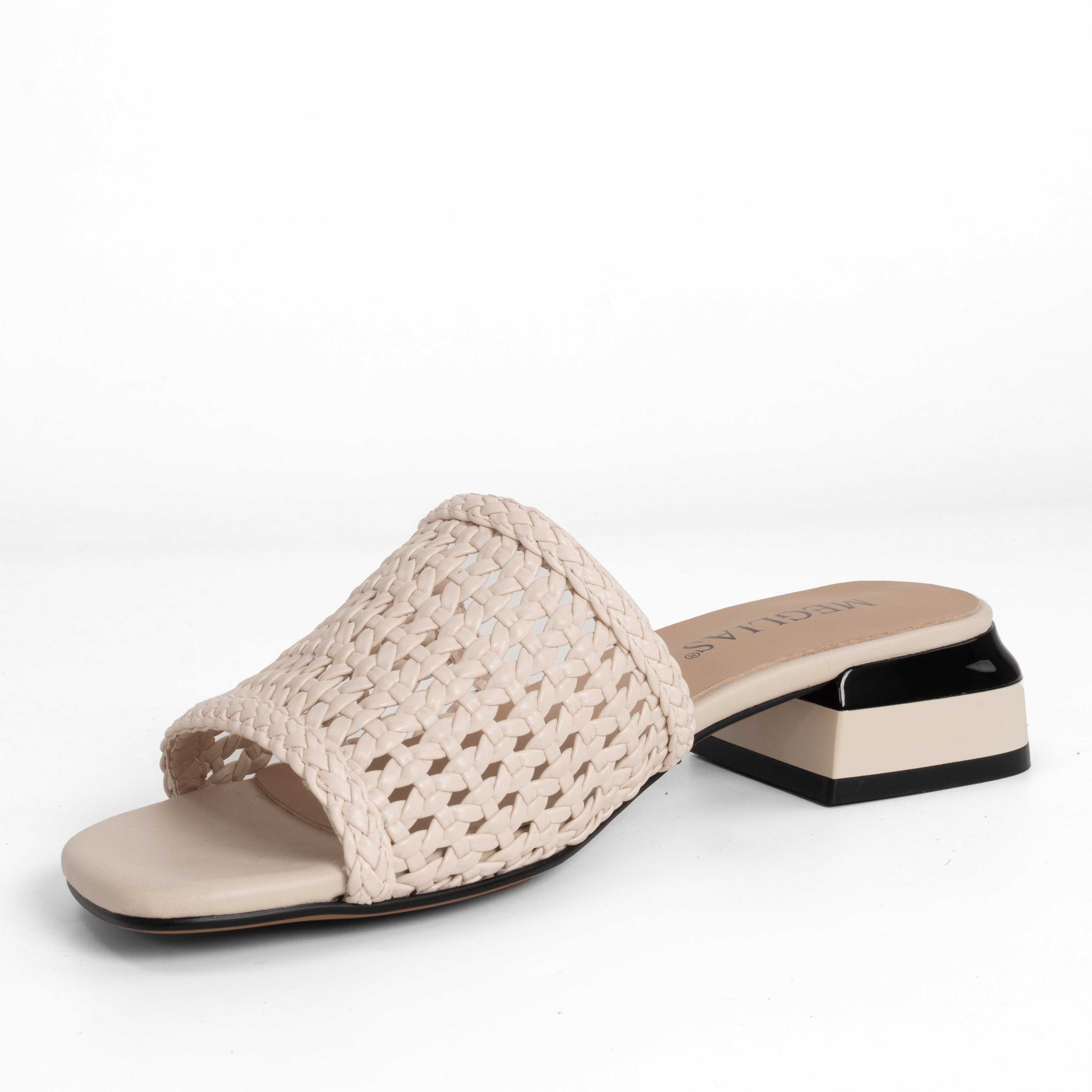 women heeled sandals and slippers with beige knit