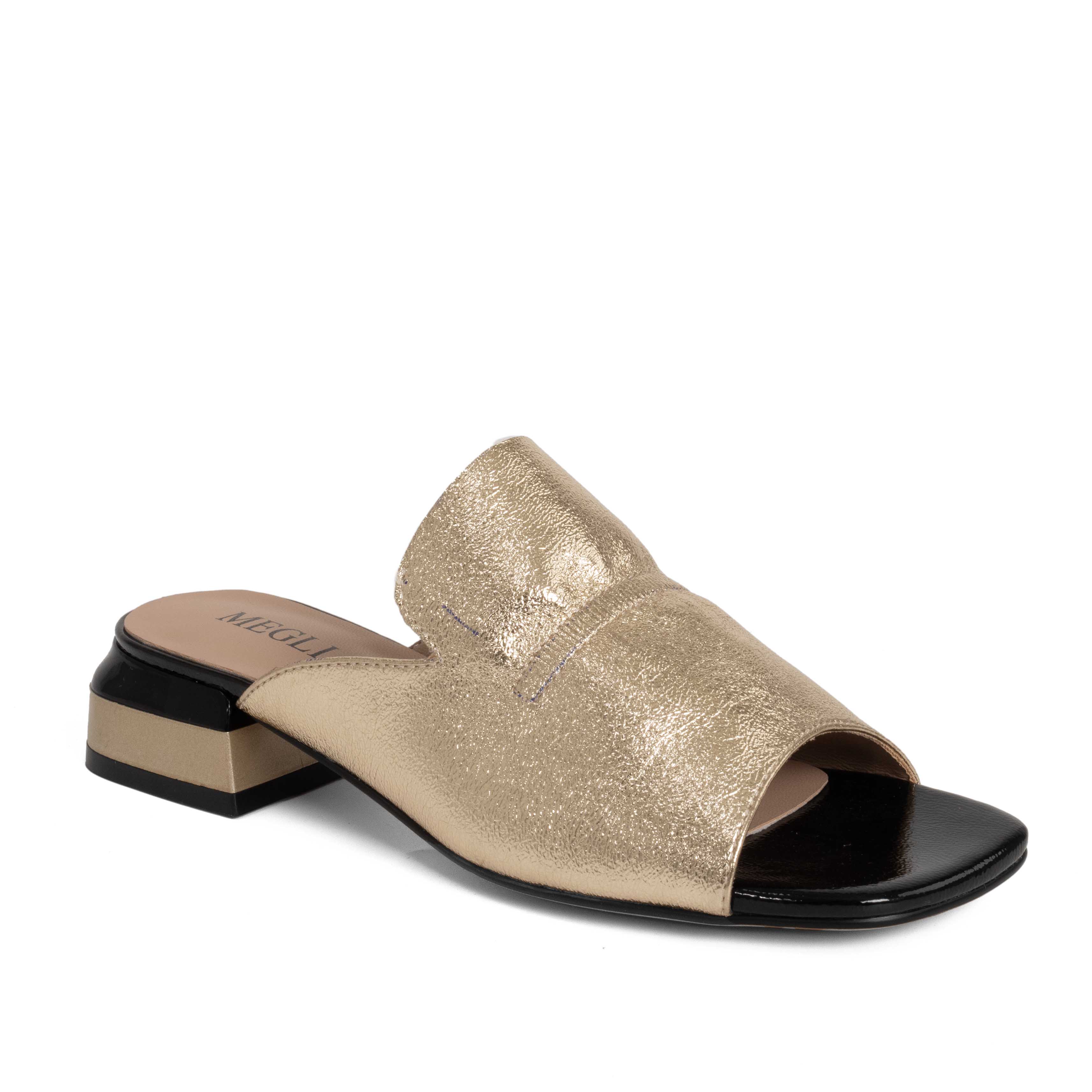 women heeled sandals and slippers with light gold PU leather