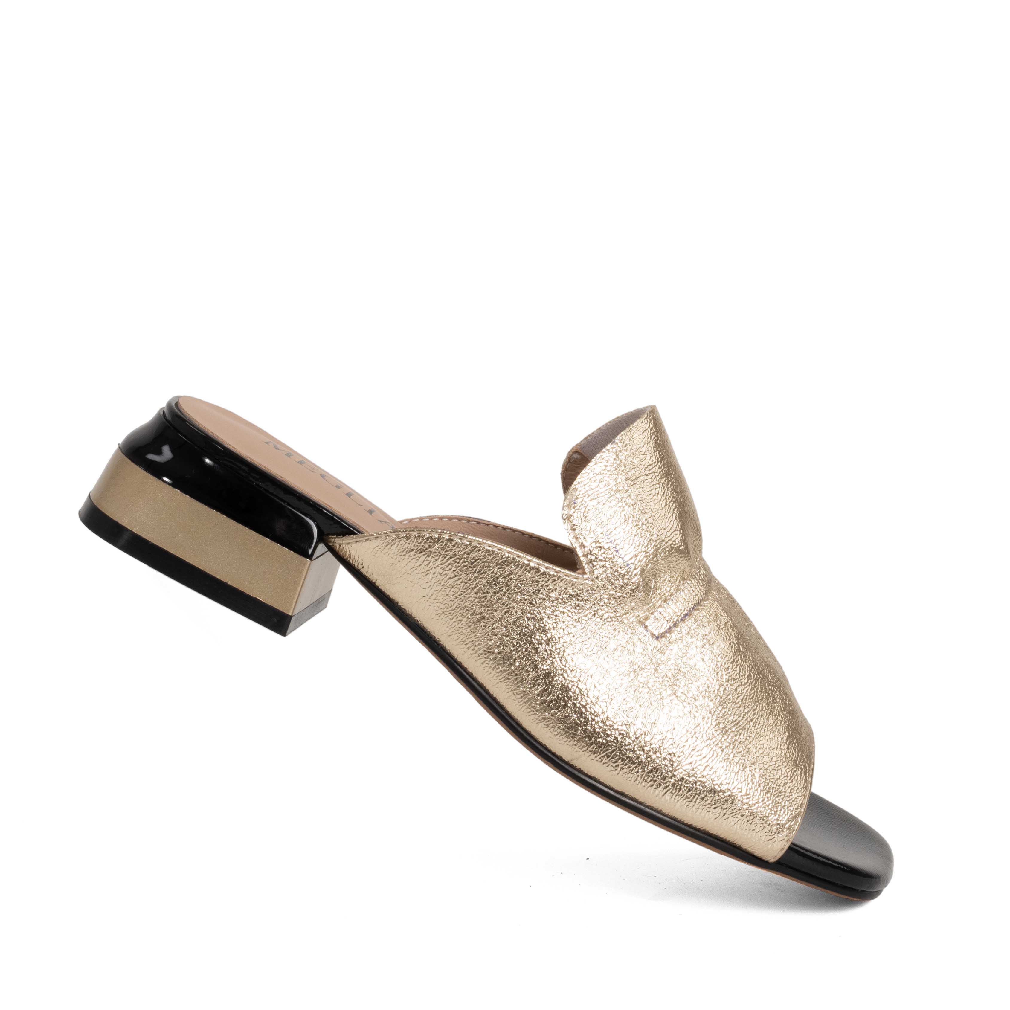 women heeled sandals and slippers with light gold PU leather