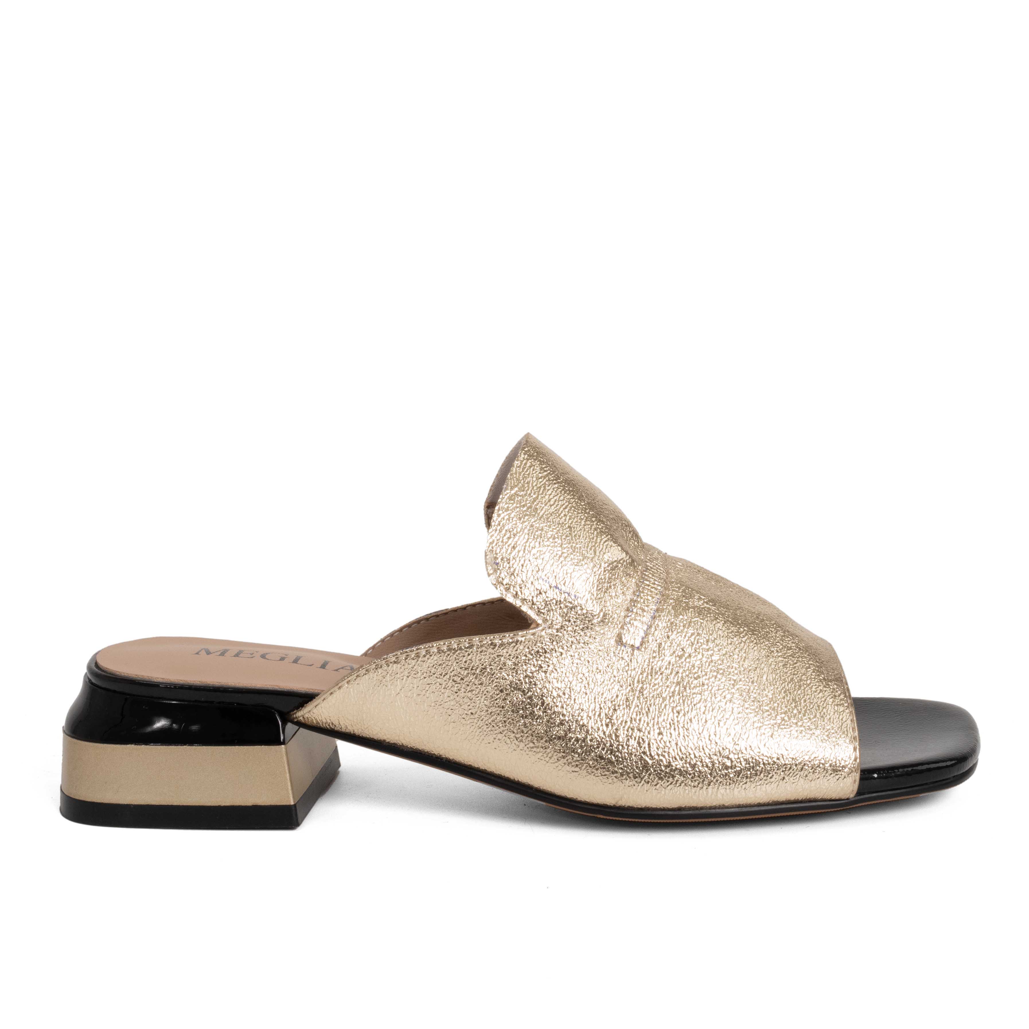 women heeled sandals and slippers with light gold PU leather