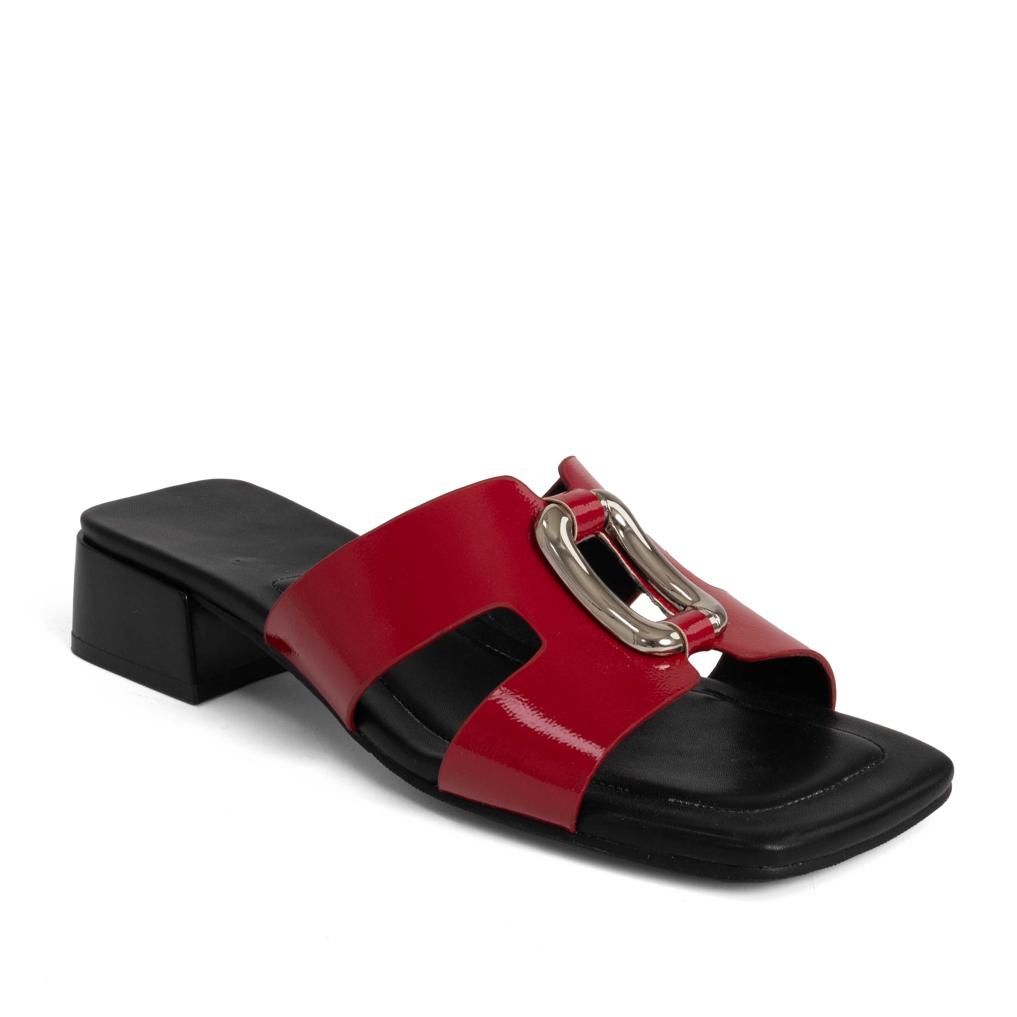 women heeled sandals and slippers with Red microfiber leather