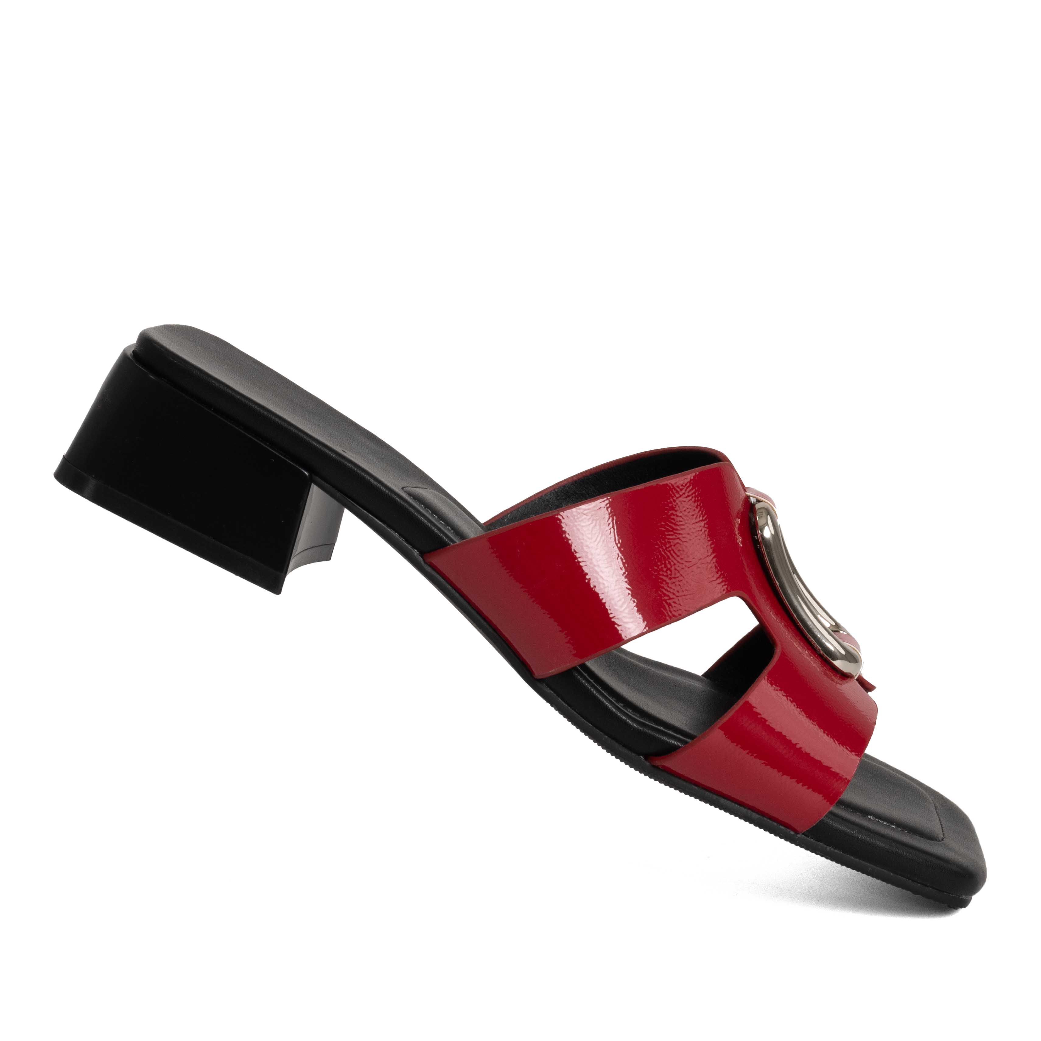 women heeled sandals and slippers with Red microfiber leather