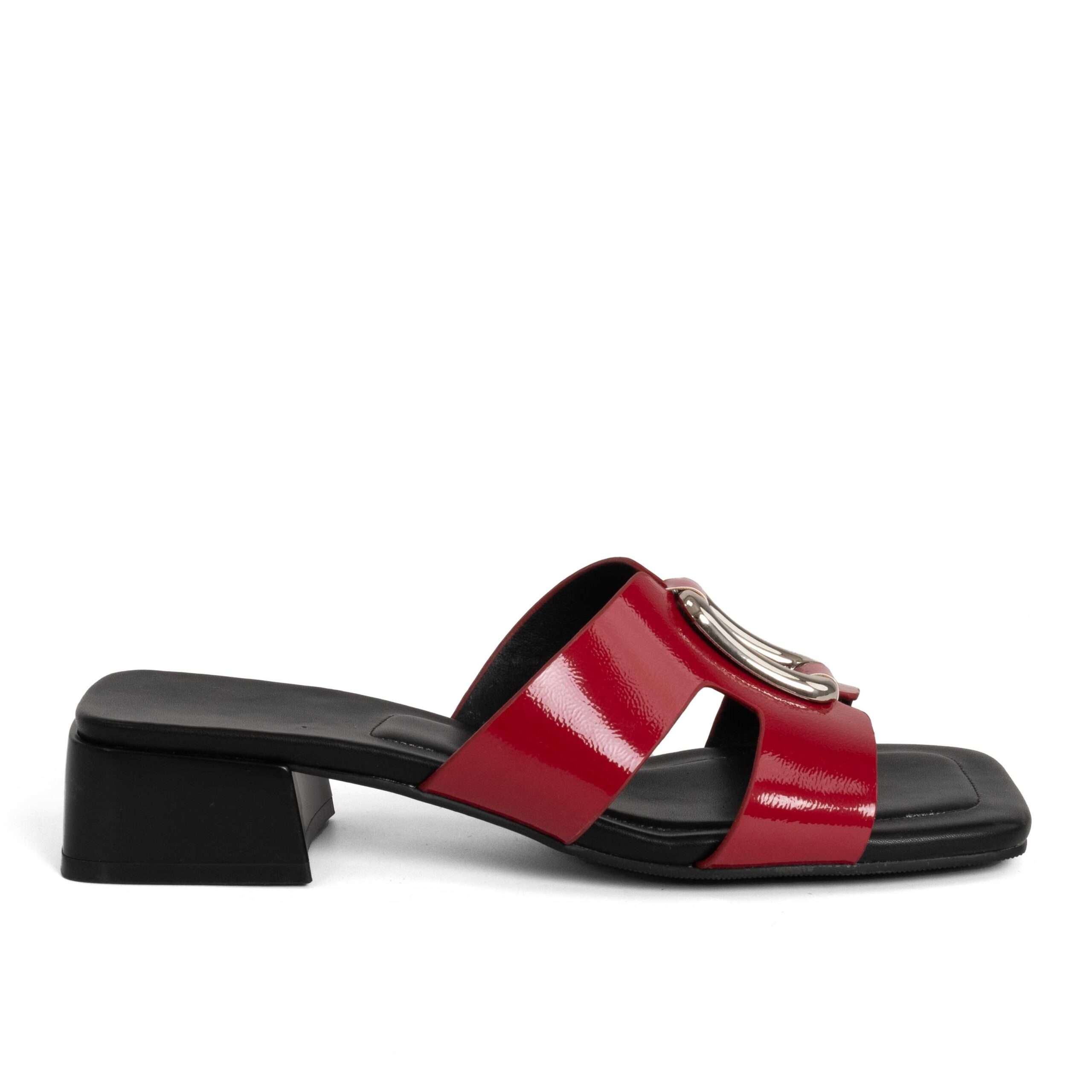 women heeled sandals and slippers with Red microfiber leather