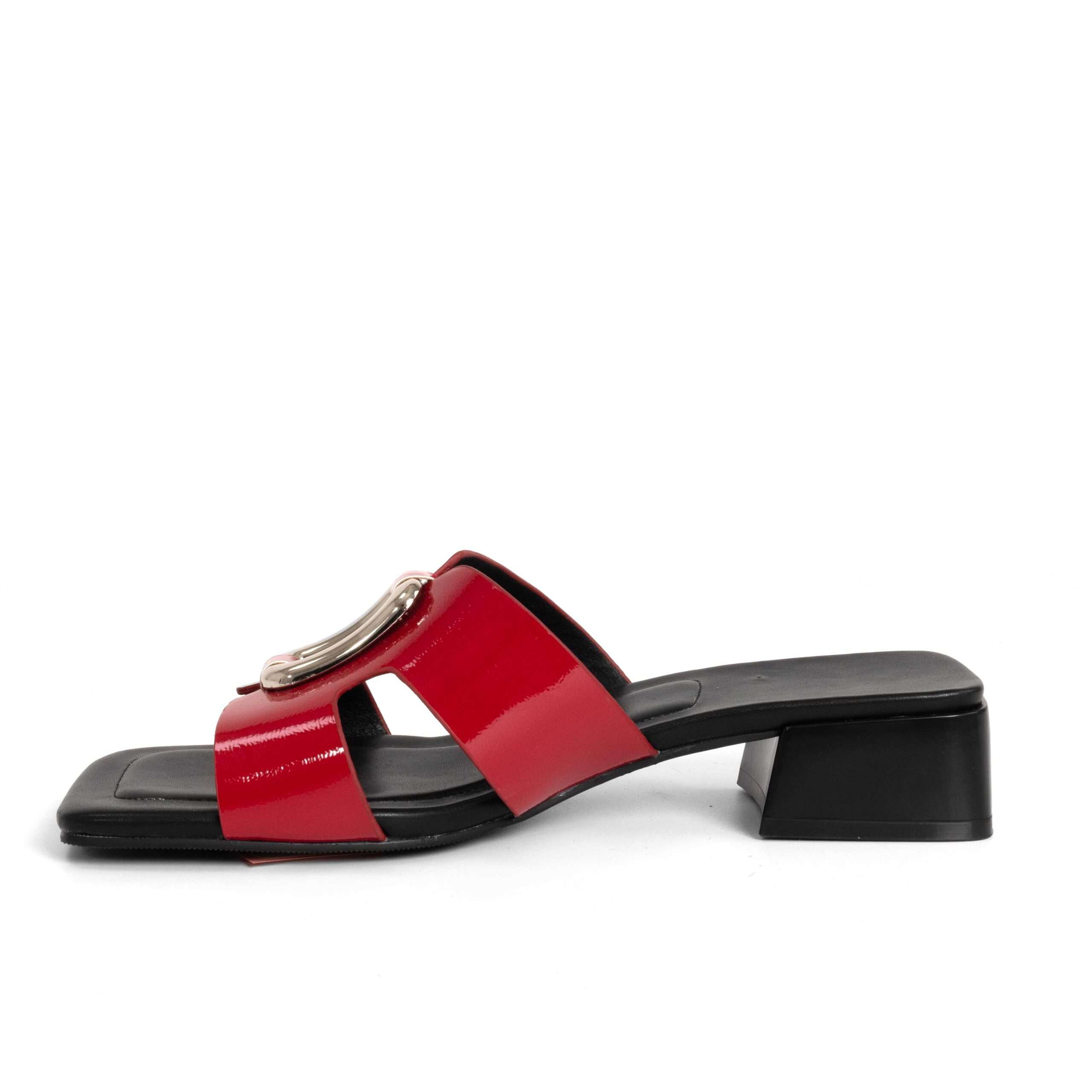 women heeled sandals and slippers with Red microfiber leather