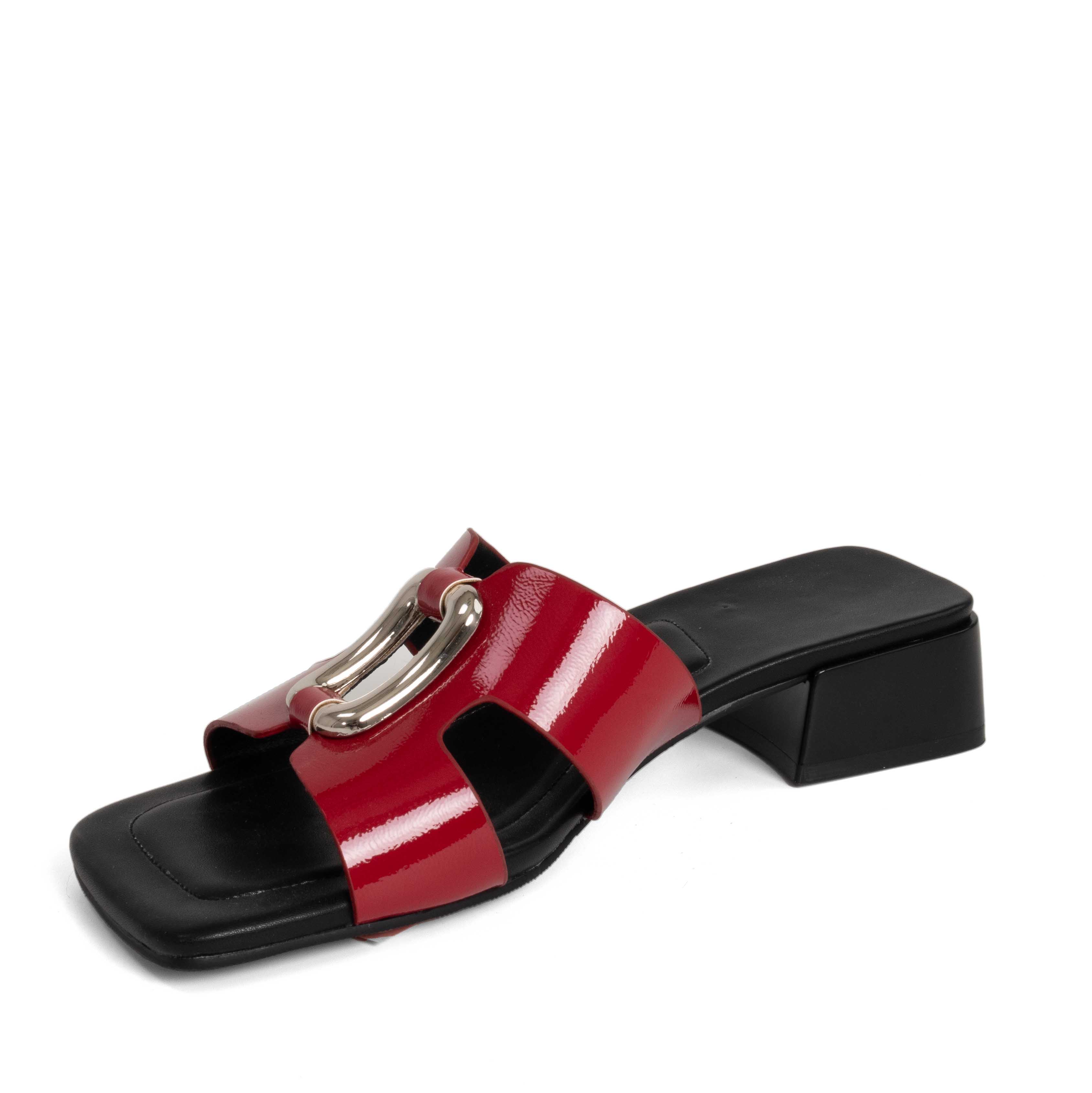 women heeled sandals and slippers with Red microfiber leather